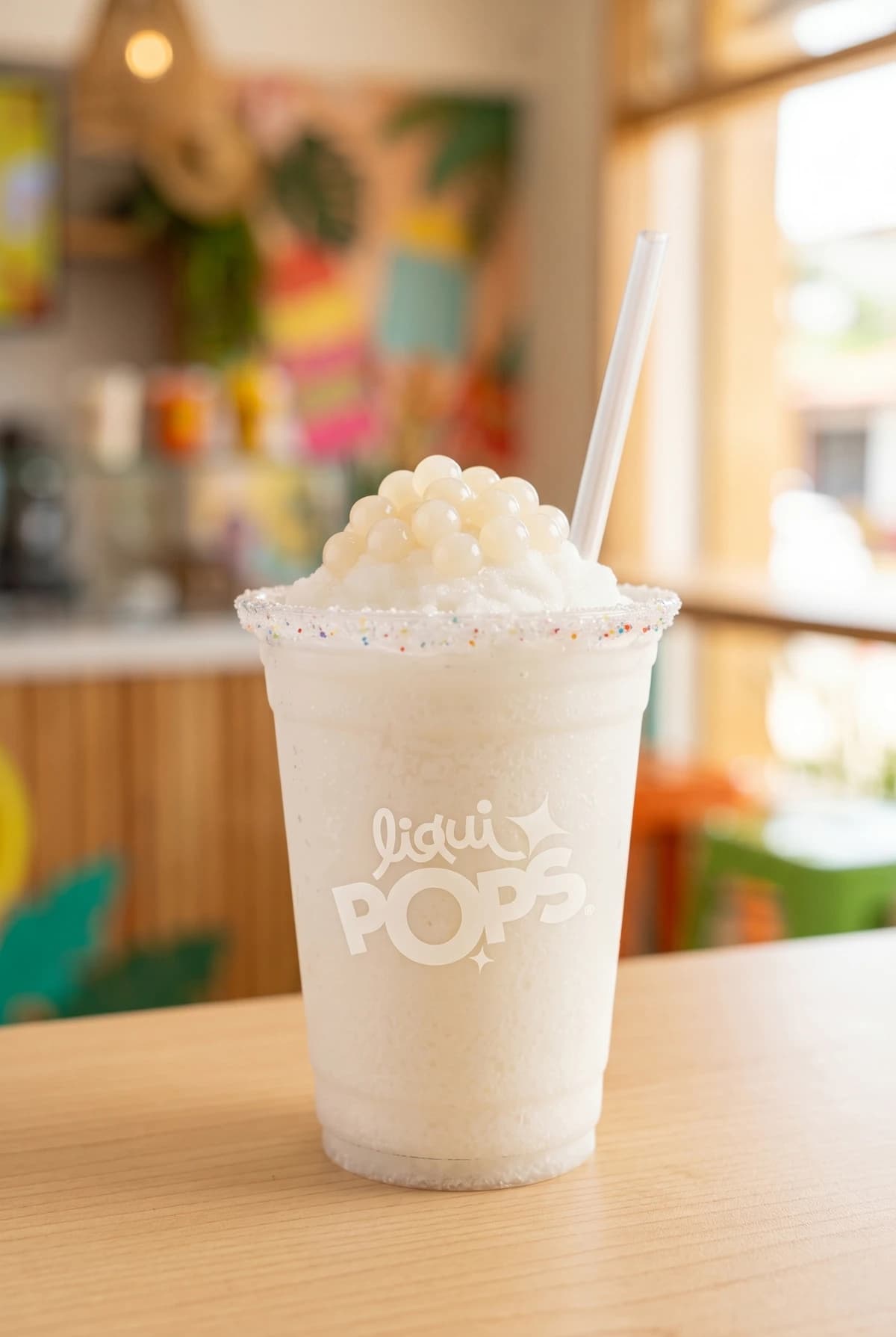Granizado de coco con perlas explosivas con perlas explosivas LiquiPops — 1 vaso de 16 oz