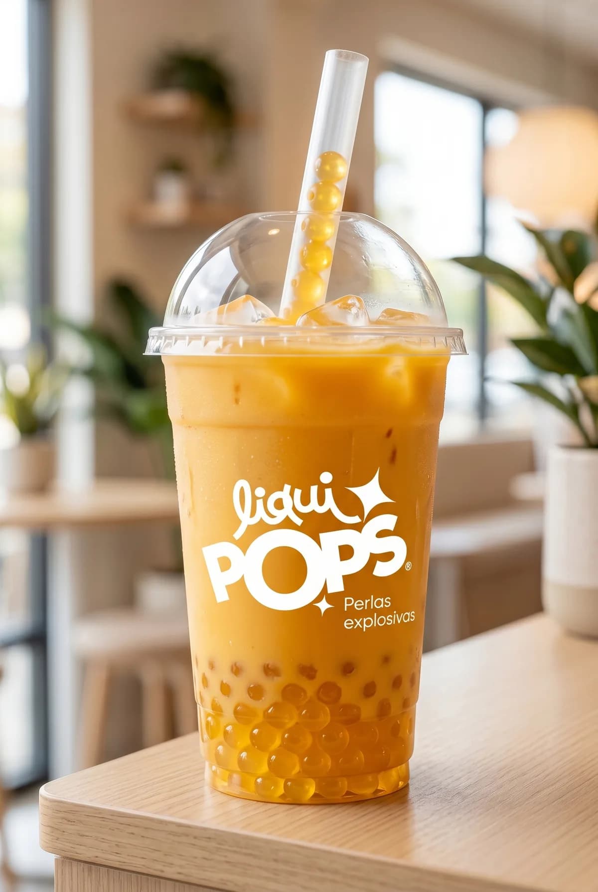Bubble tea con perlas explosivas de sabores · sabor manzana verde