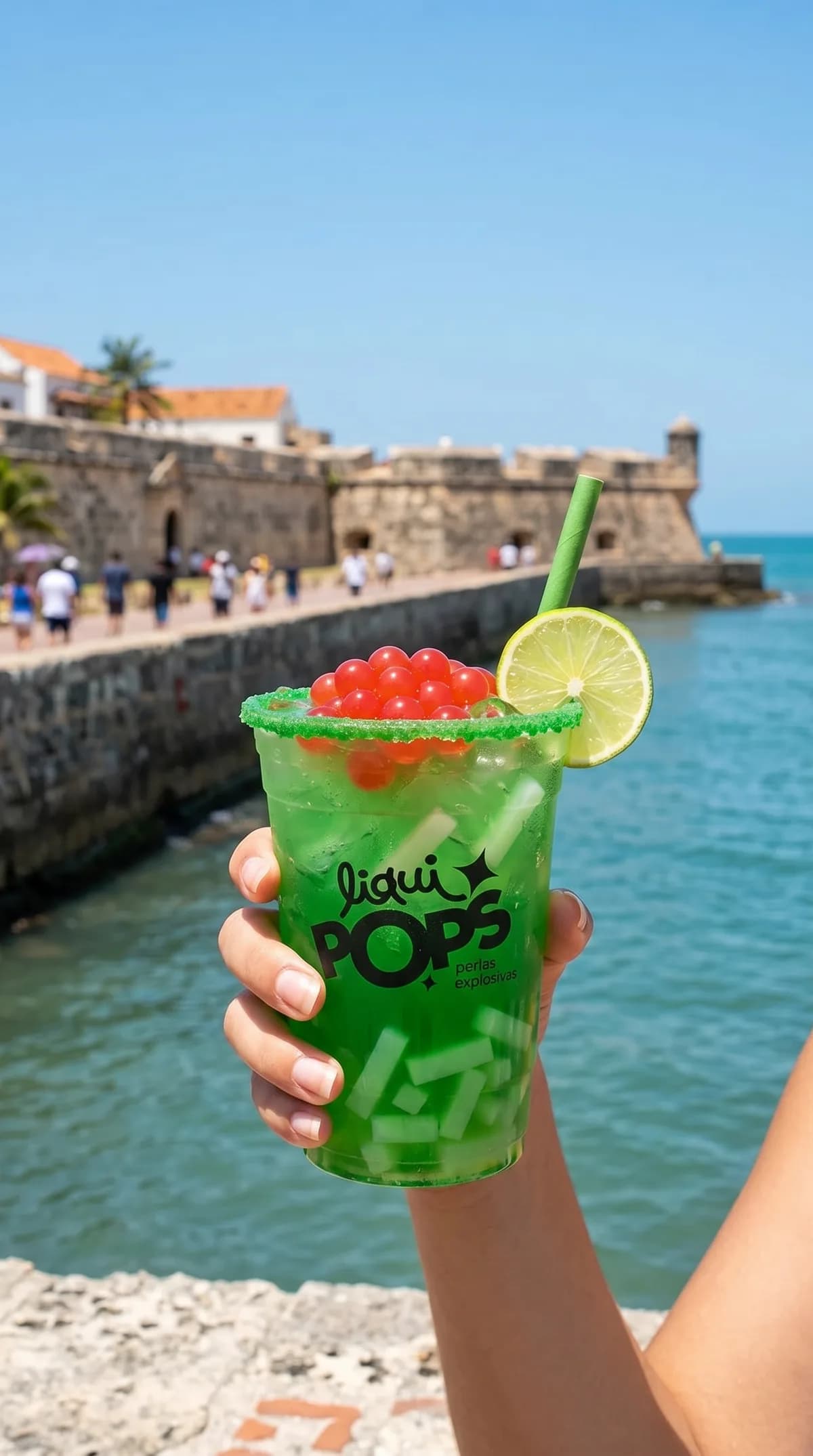 Bubble tea con perlas explosivas LiquiPops Colombia · sabor manzana verde