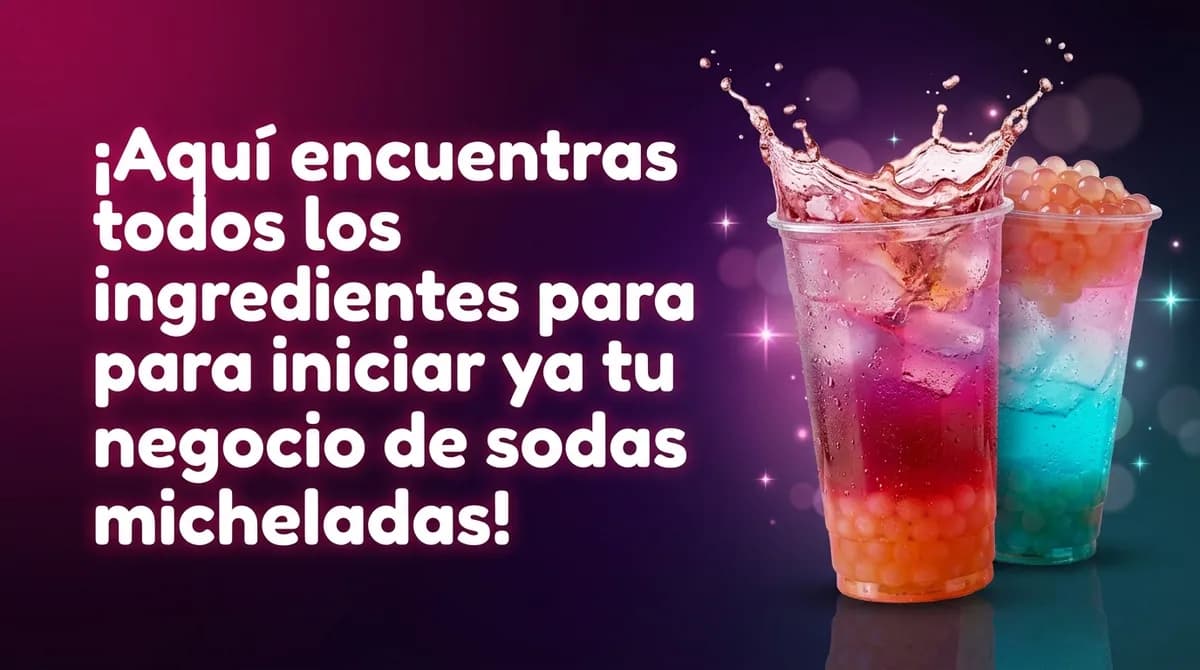 Dos sodas locas de cereza y azul con perlas explosivas LiquiPops y hielo — ingredientes para tu negocio de sodas micheladas