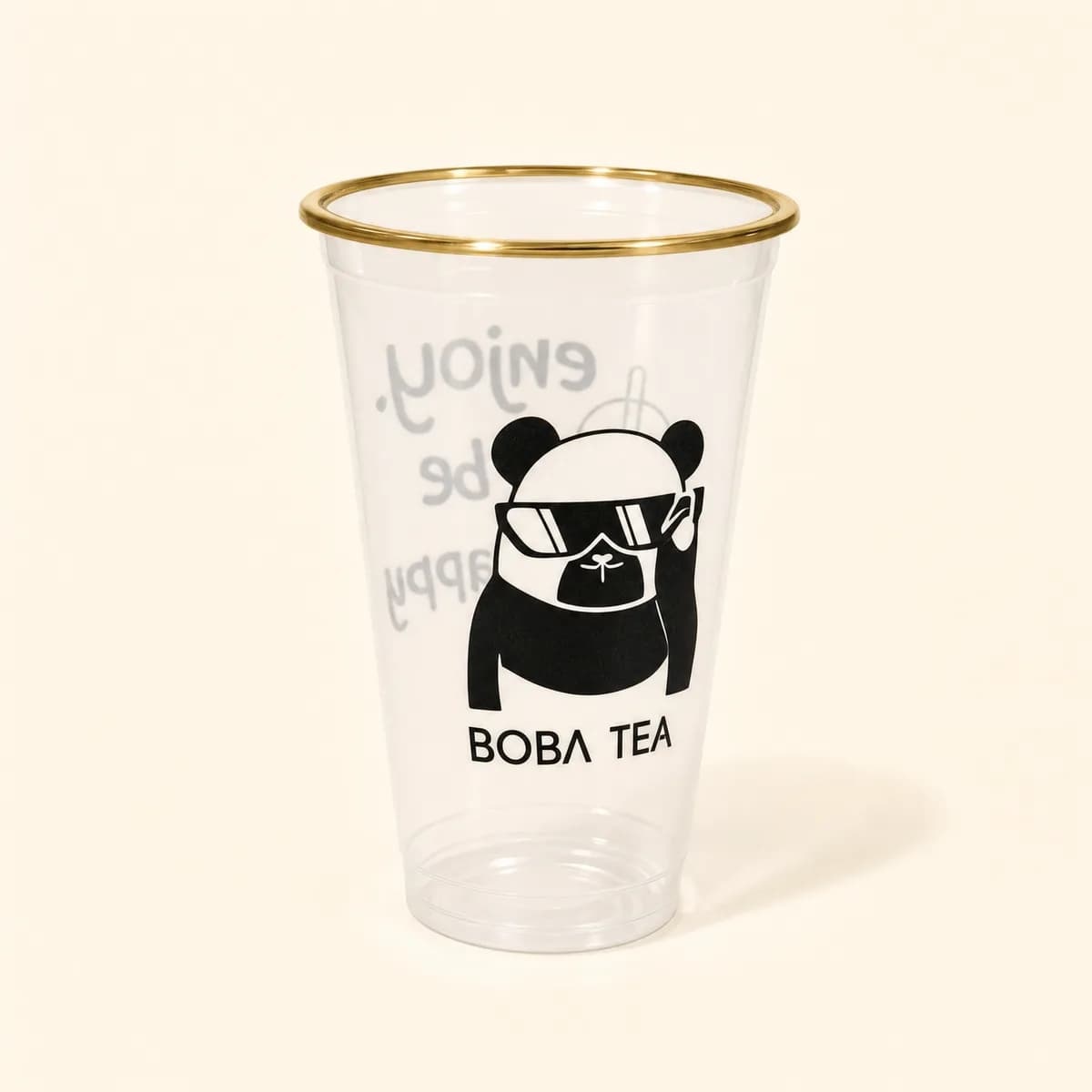 Vaso transparente para bubble tea con diseño de panda, ideal para servir bebidas con perlas explosivas LiquiPops