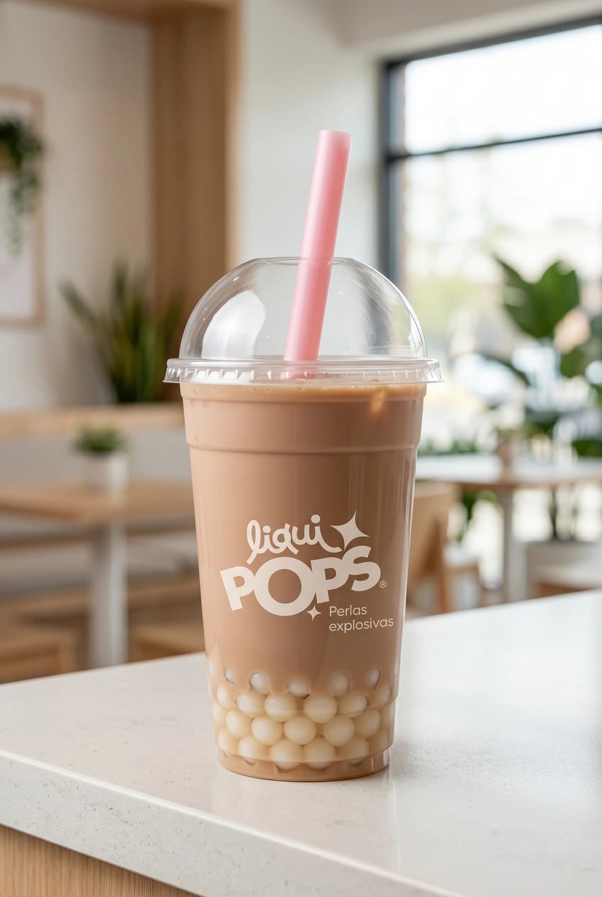 Bubble tea de chocolate con perlas explosivas con perlas explosivas LiquiPops — 1 vaso de 16 oz
