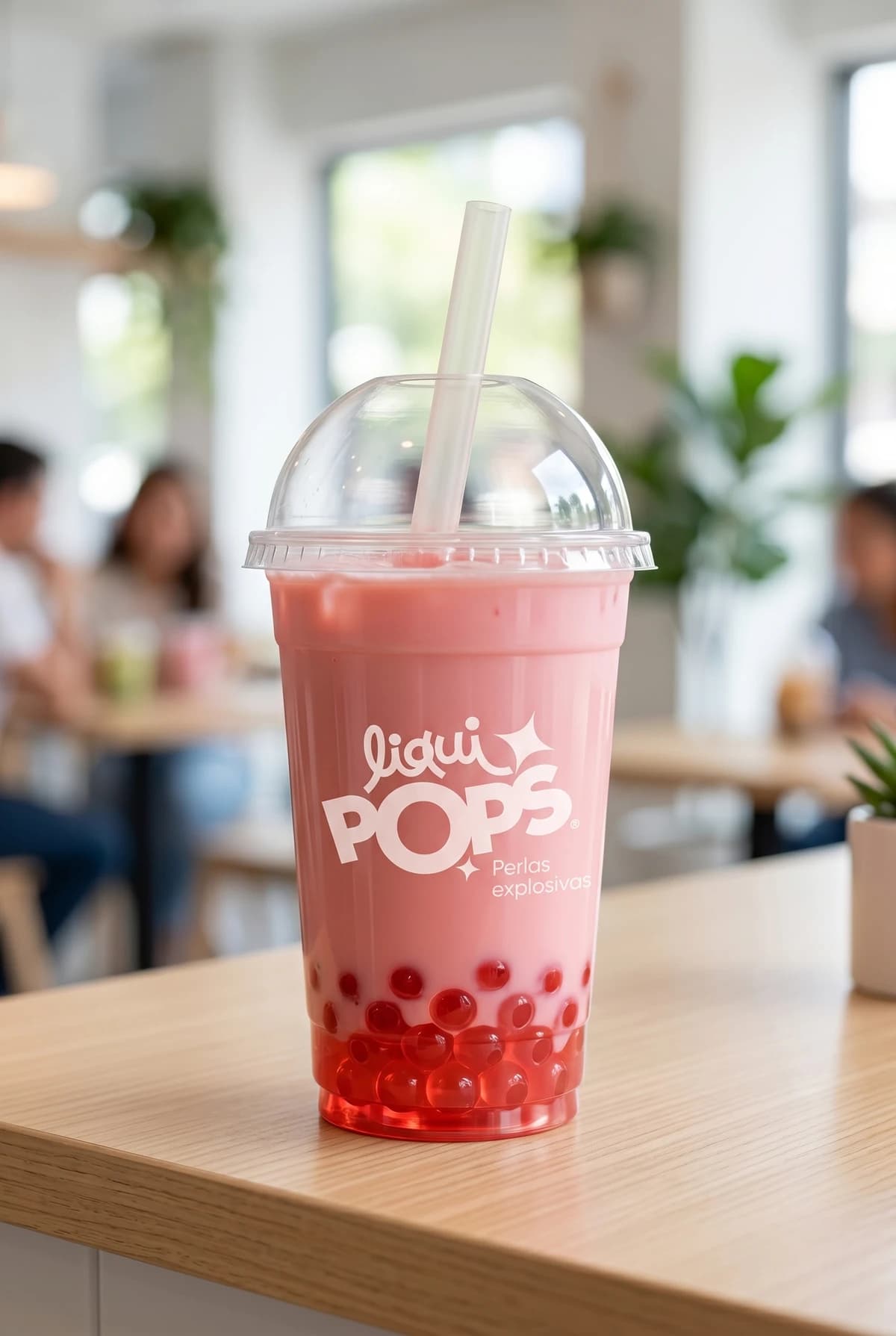 Bubble tea de fresa con perlas explosivas con perlas explosivas LiquiPops — 1 vaso de 16 oz