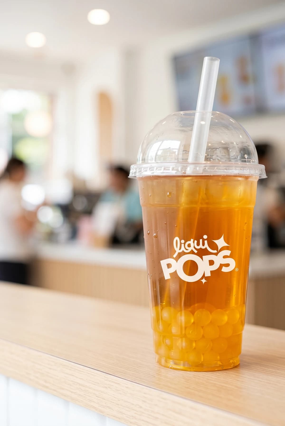 Té de durazno con perlas explosivas con perlas explosivas LiquiPops — 1 vaso de 16 oz