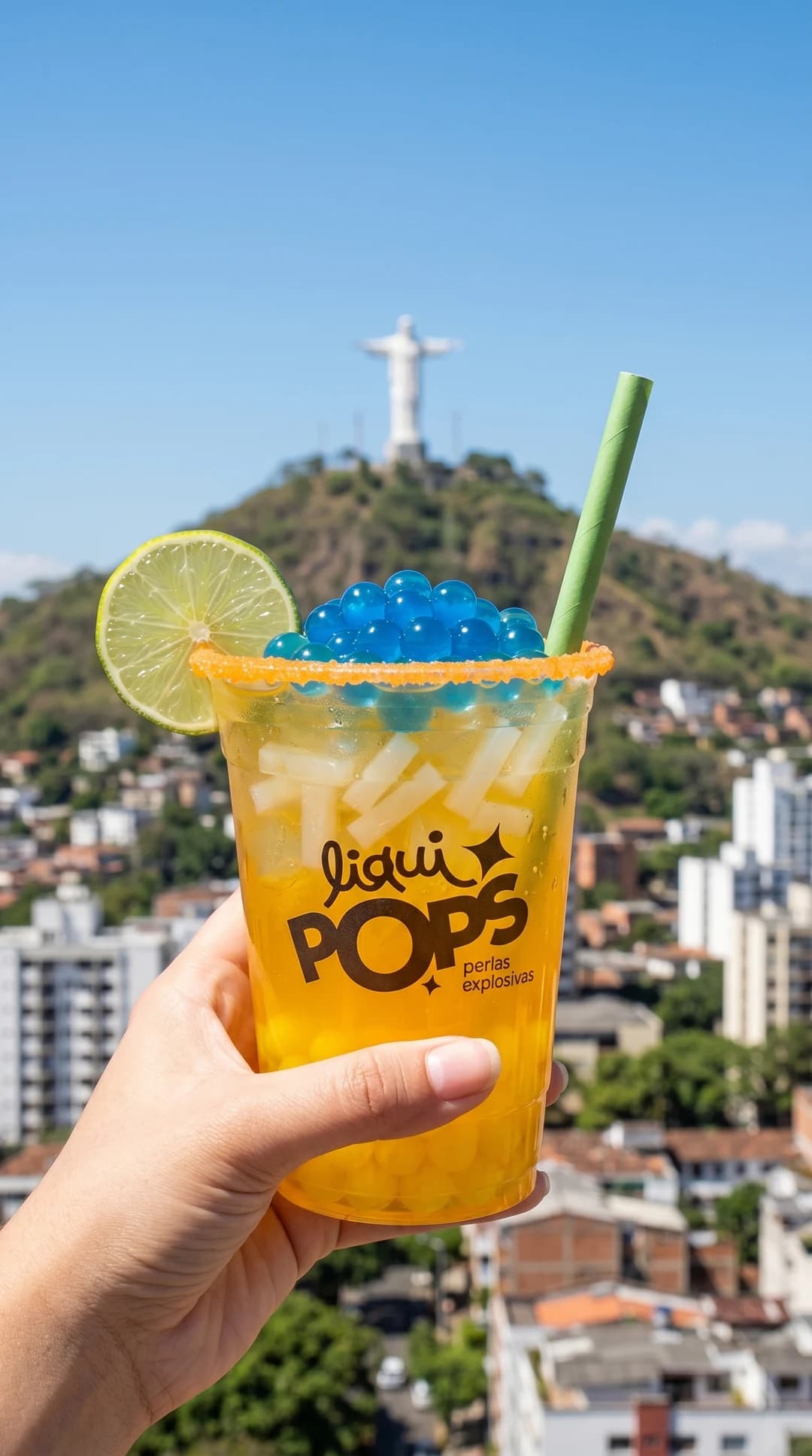 Michelada de frutos amarillos con perlas explosivas con perlas explosivas LiquiPops — 1 vaso de 22 oz (también 16 oz)