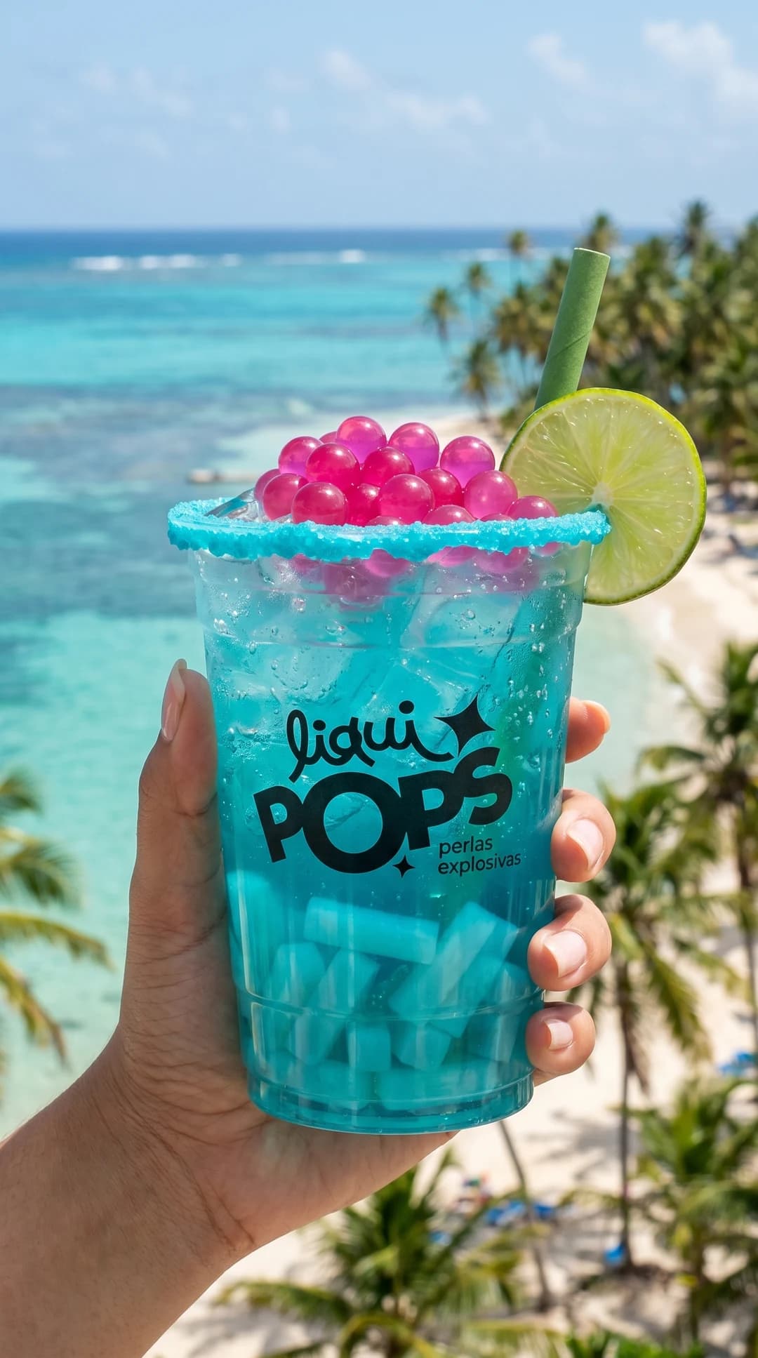Michelada azul con perlas explosivas con perlas explosivas LiquiPops — 1 vaso de 22 oz (también 16 oz)
