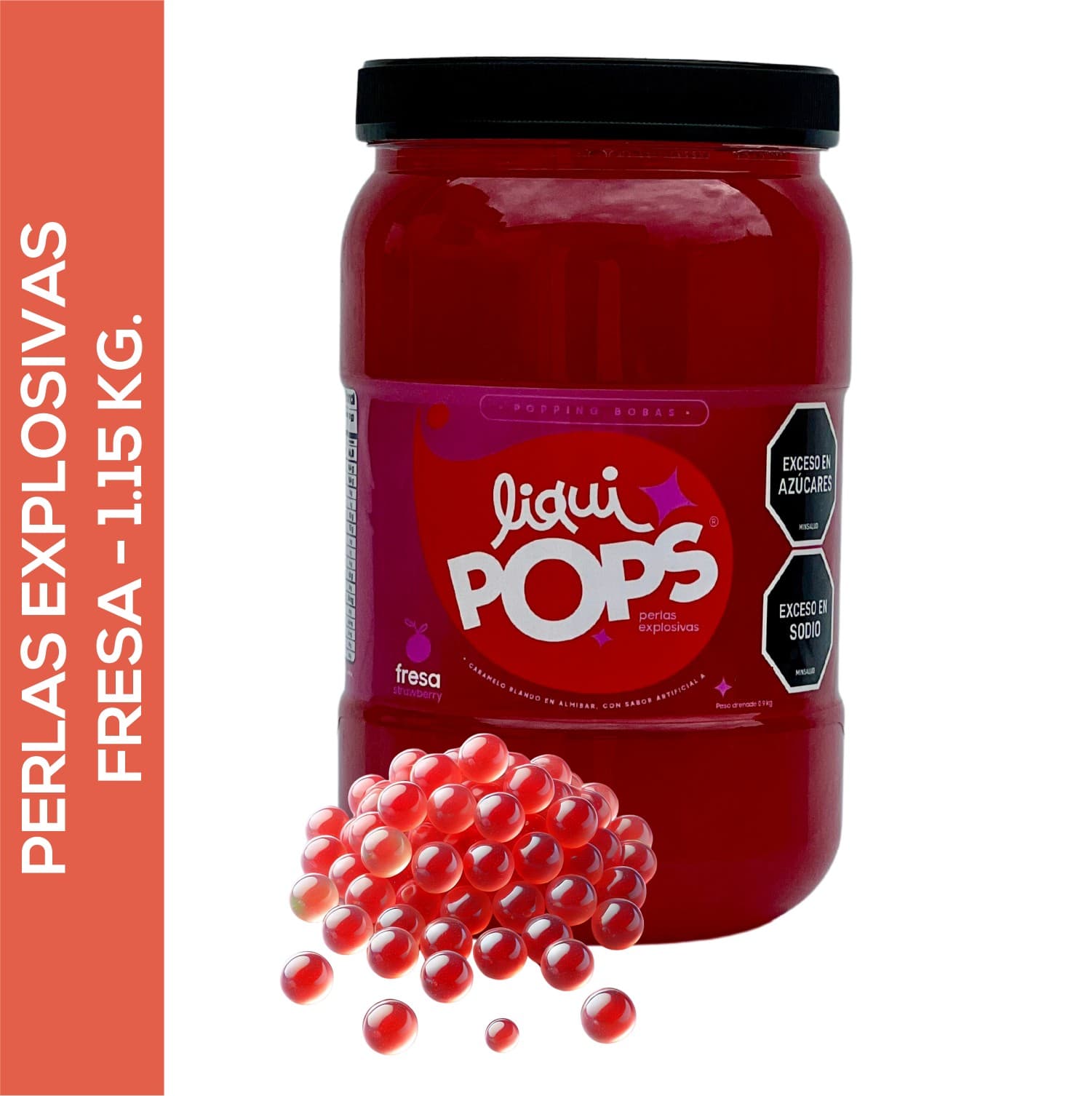 Tarro de perlas explosivas LiquiPops de perlas explosivas liquipops sabor a fresa x 1150 gr LiquiPops