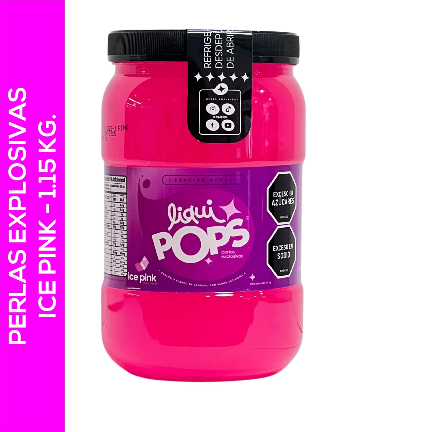 Tarro de perlas explosivas LiquiPops de perlas explosivas liquipops sabor a ice pink x 1150 gr LiquiPops