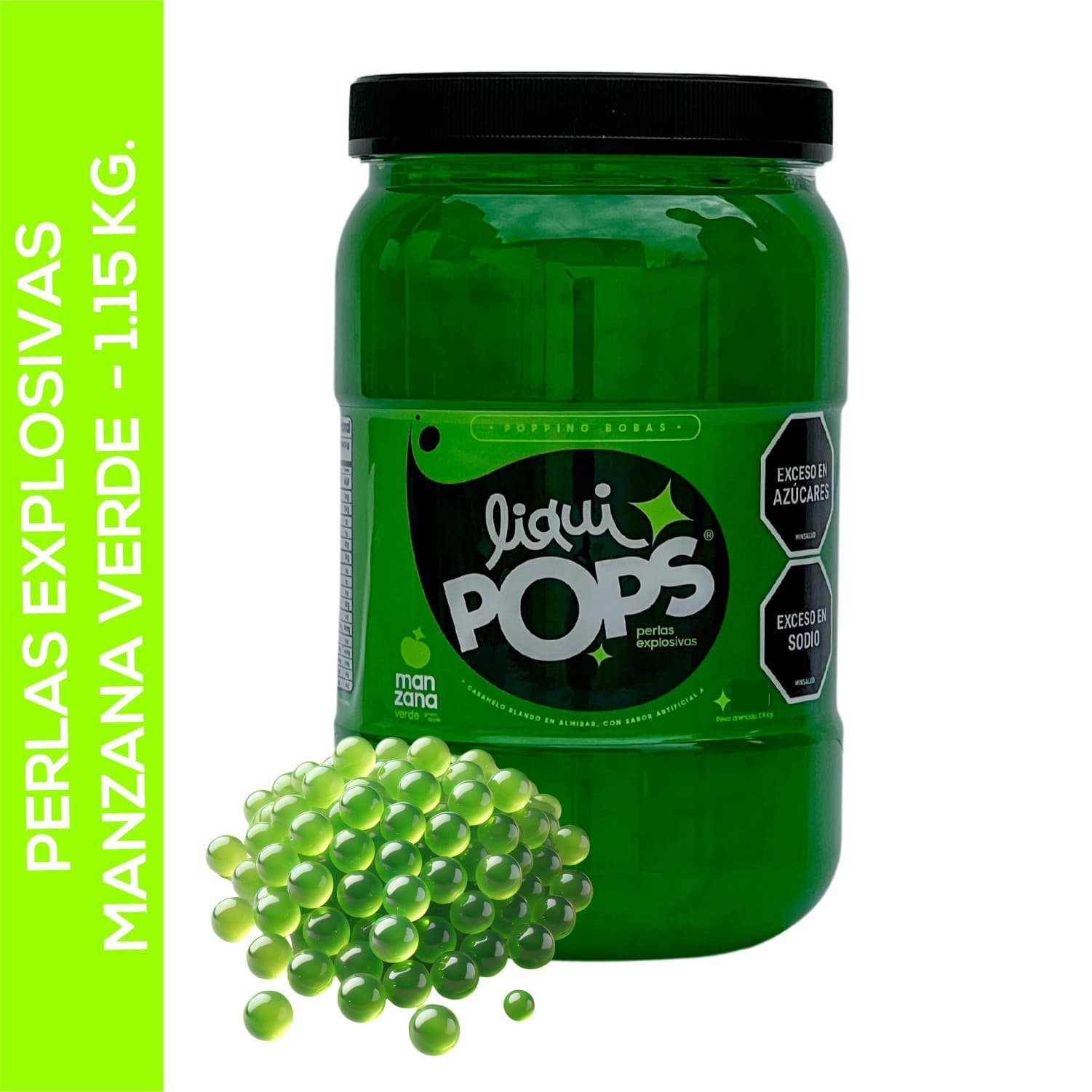 Tarro de perlas explosivas LiquiPops de perlas explosivas liquipops sabor a manzana verde x 1150 gr LiquiPops