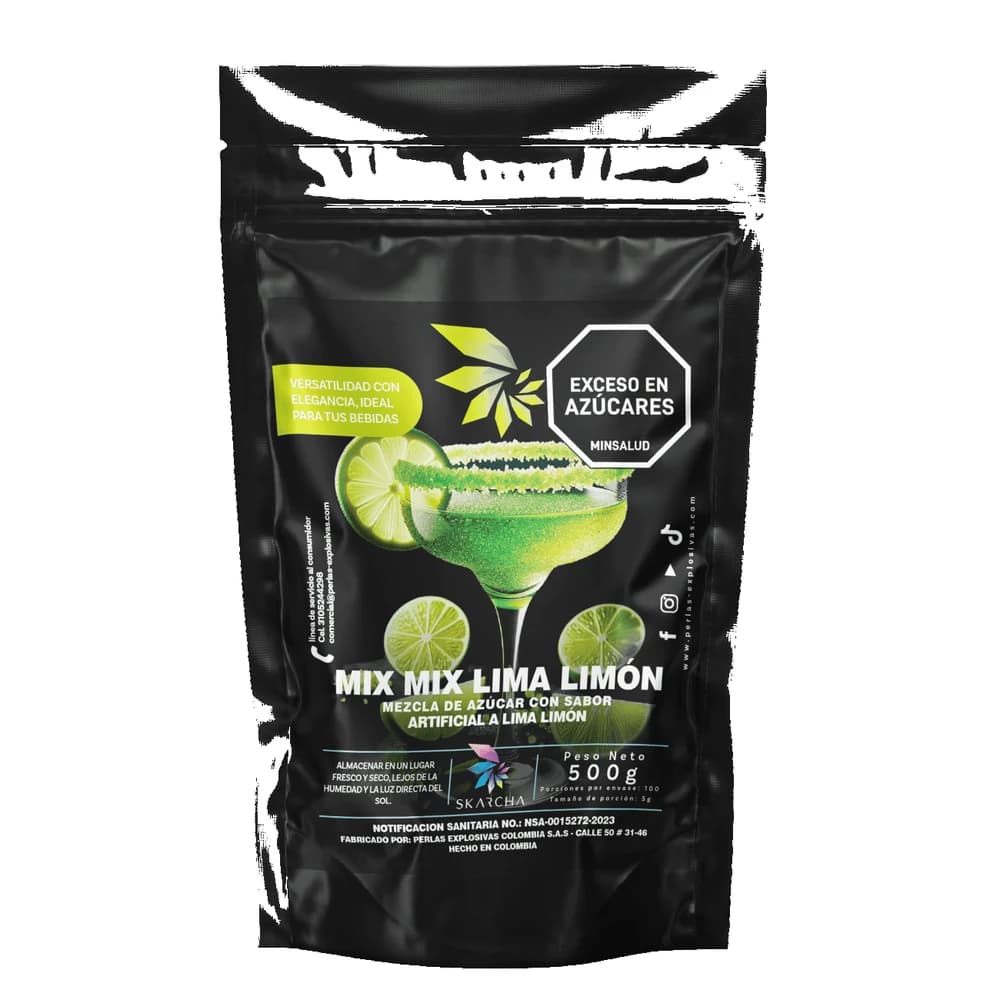 Skarcha AZUCAR LIMA LIMON 500g — borde crujiente para mangonadas, micheladas, cócteles y granizados. INVIMA vigente, Medellín.