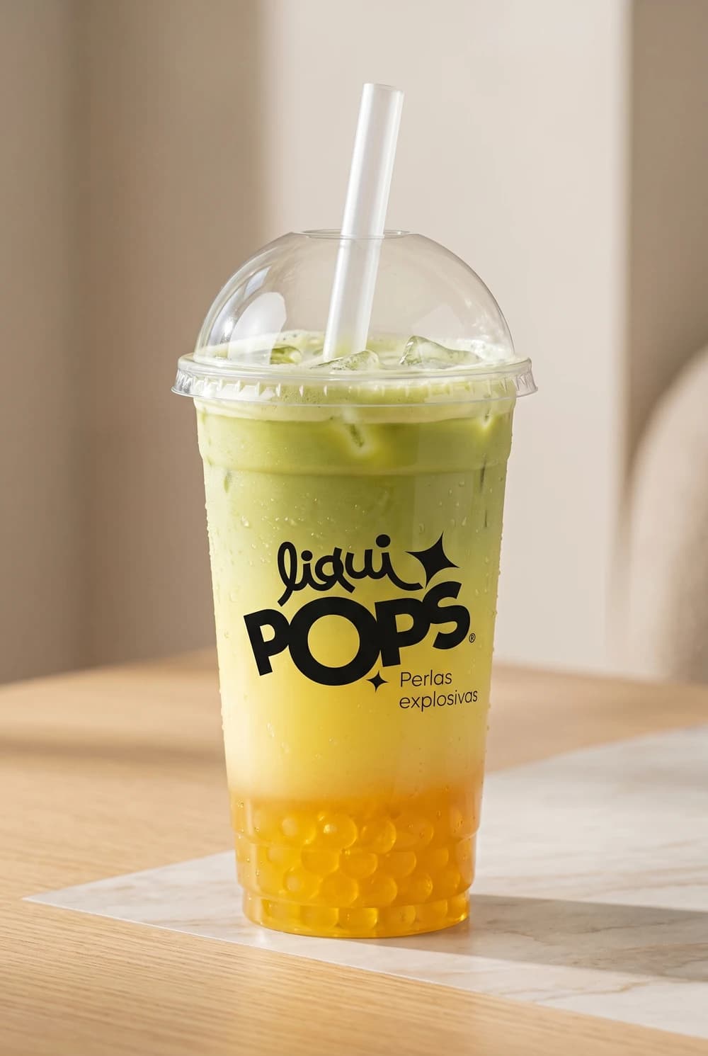 Matcha yuzu — bubble tea con perlas explosivas y jellys Yexis LiquiPops