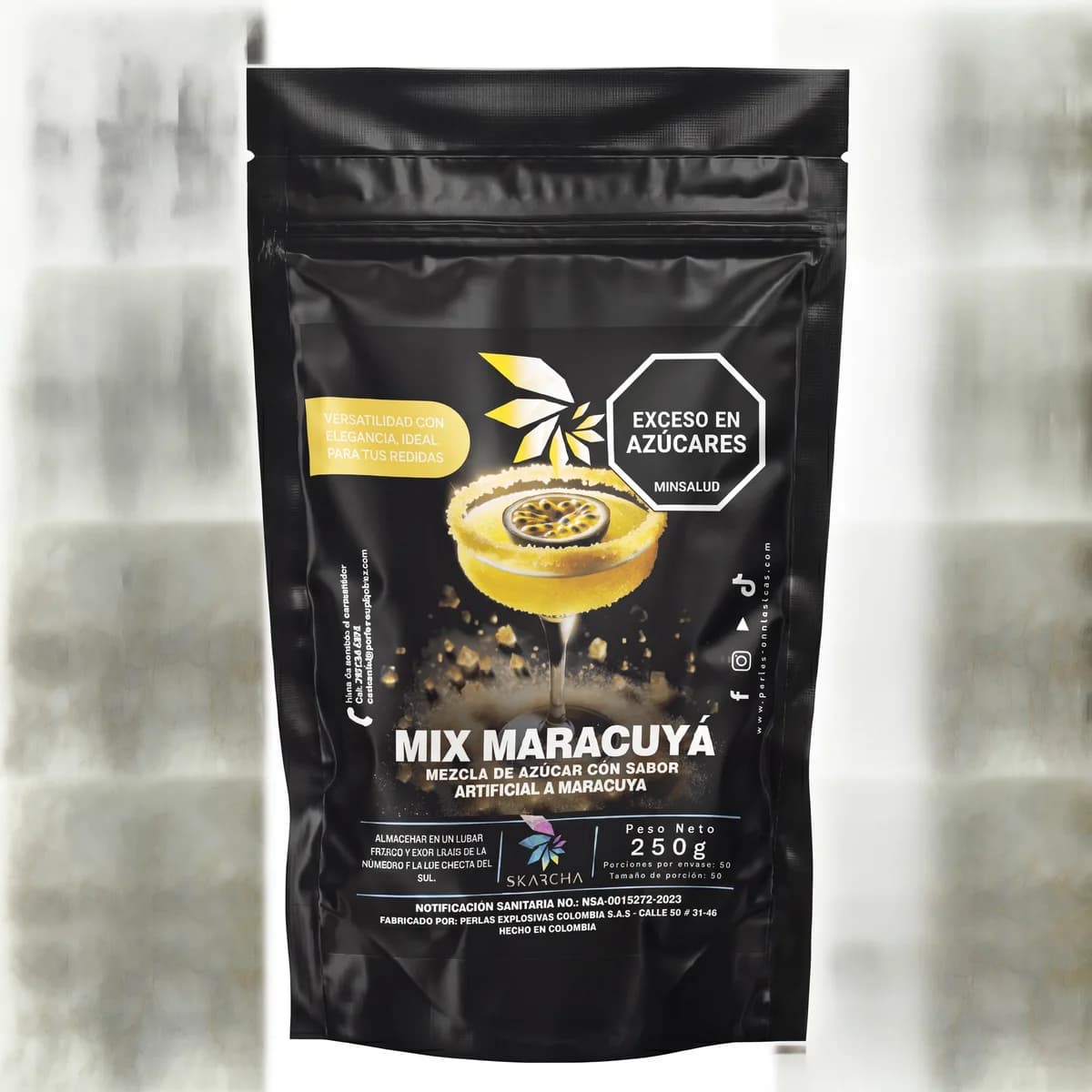Bolsa de escarchador Skarcha mix maracuyá 250g con cóctel dorado, para bebidas con perlas explosivas LiquiPops