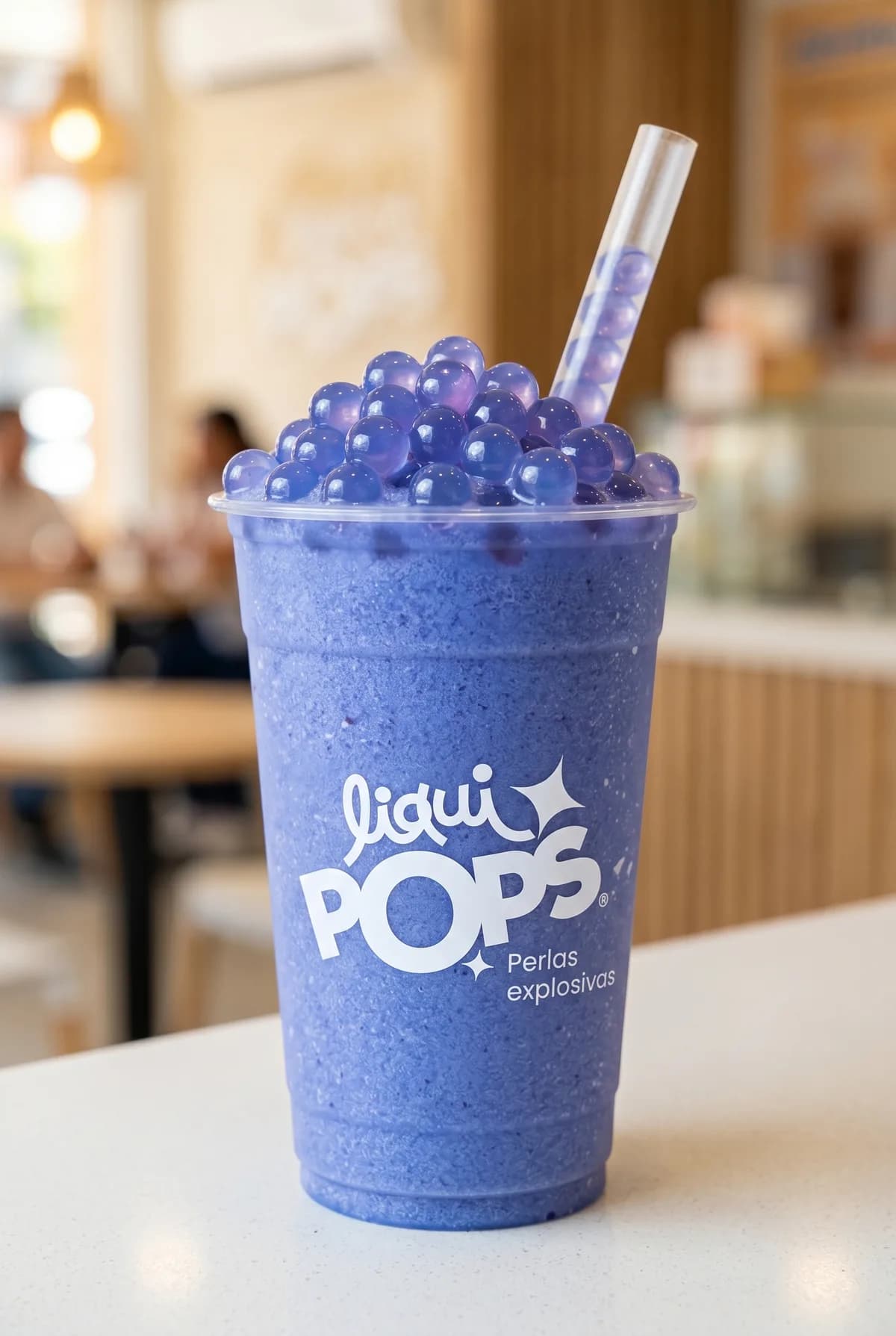 Granizado de uva con perlas explosivas moradas LiquiPops — raspado vibrante servido en vaso
