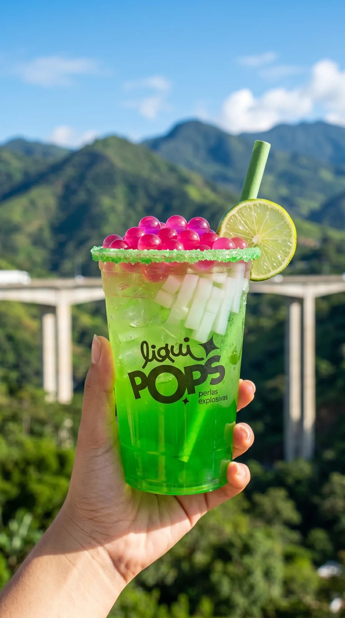 Bubble tea con perlas explosivas de sabores · sabor blueberry