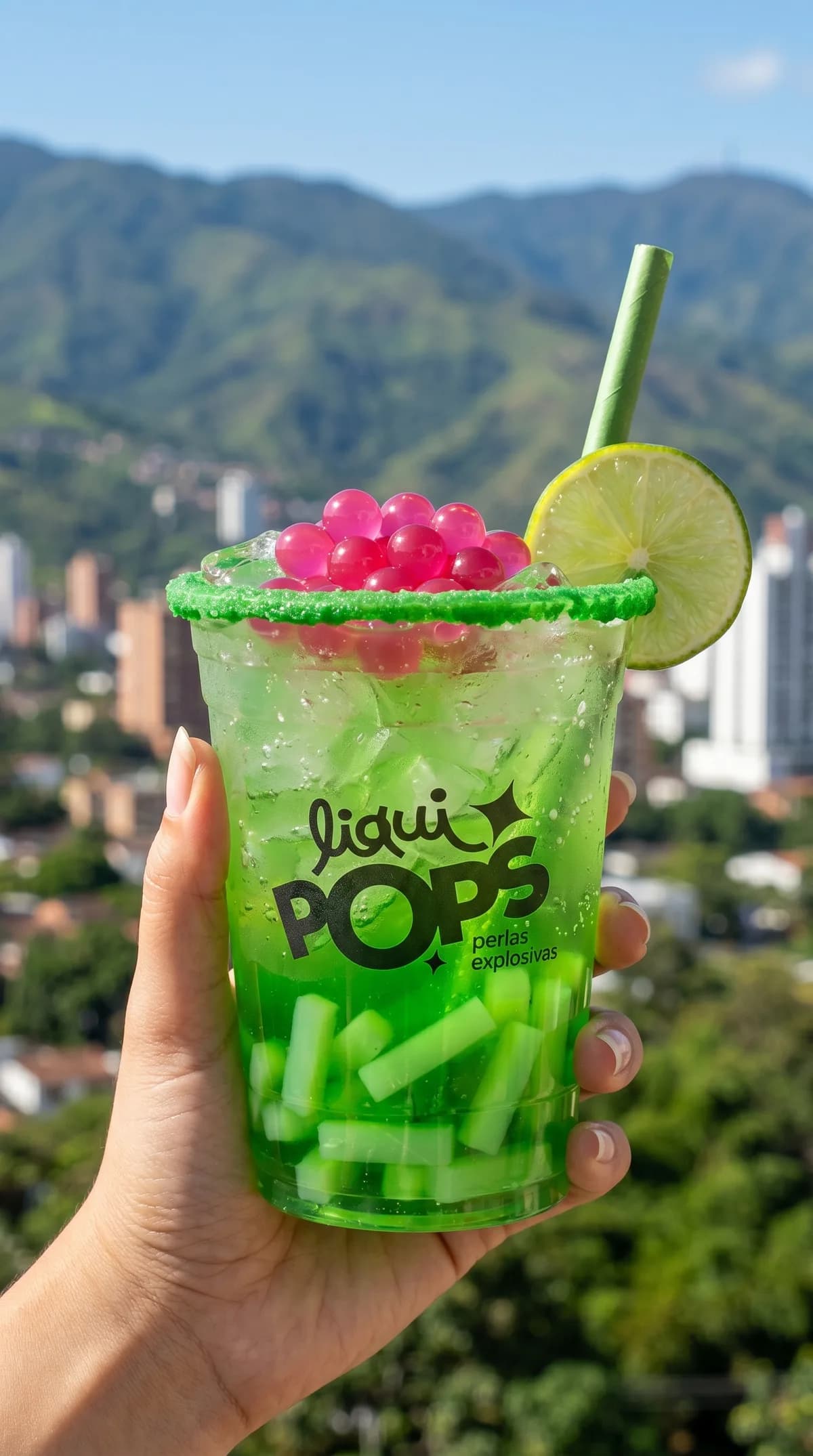 Bubble tea con perlas explosivas LiquiPops Colombia · color vibrante