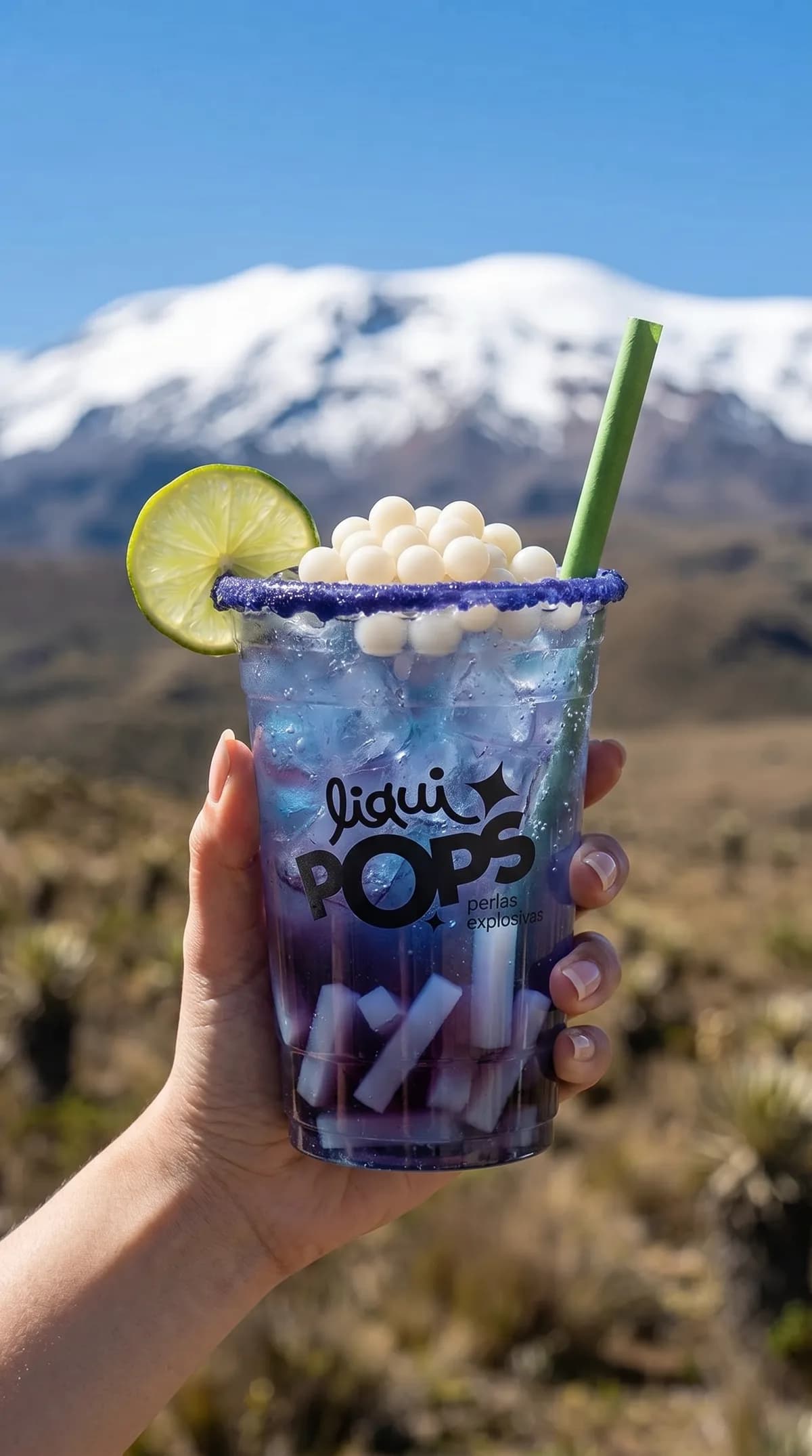 Bubble tea de sabores con perlas explosivas LiquiPops · sabor blueberry