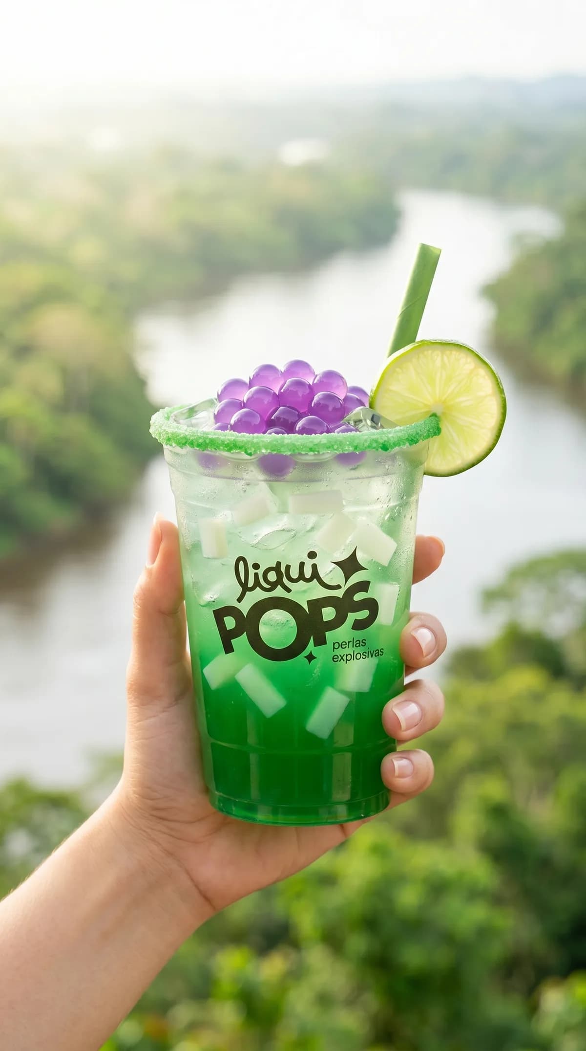 Bubble tea con perlas explosivas de sabores · color vibrante