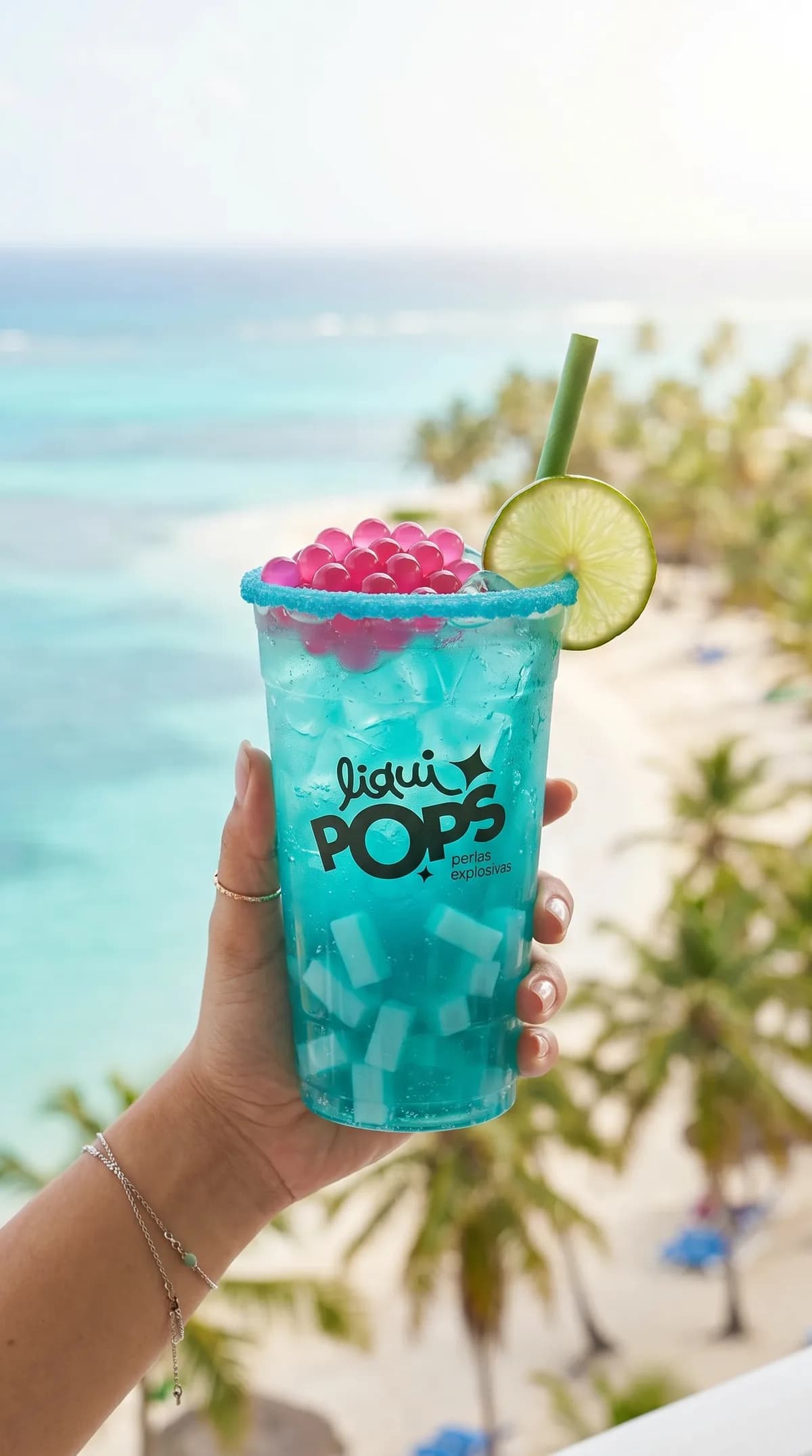 Vaso de bubble tea con perlas explosivas · para tu negocio de bebidas