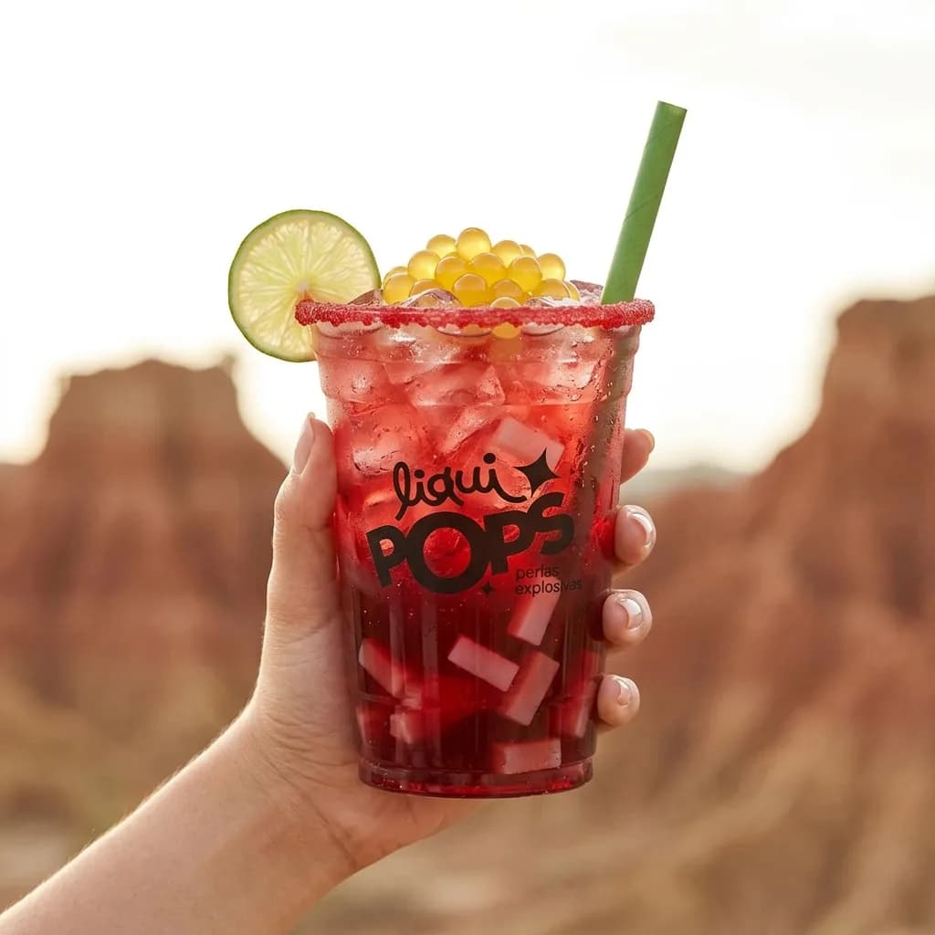Bubble tea con perlas explosivas de sabores · sabor maracuyá, sabor chamoy