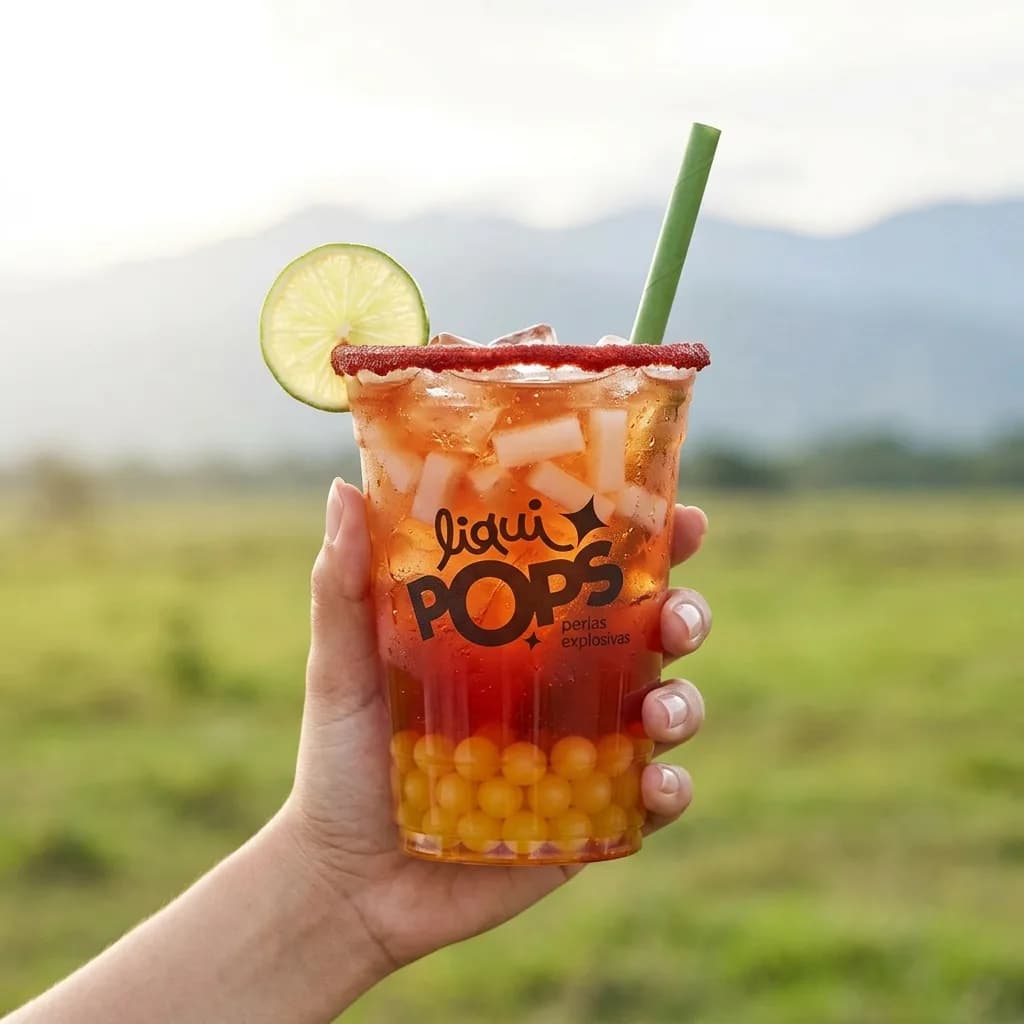 Bubble tea de sabores con perlas explosivas LiquiPops · sabor sandía, sabor coco