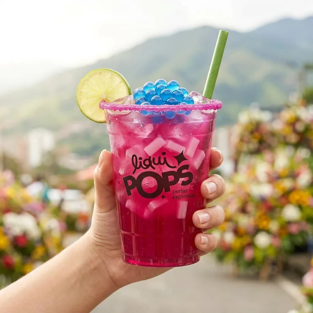 Bubble tea con perlas explosivas LiquiPops Colombia · sabor blueberry, para bubble tea