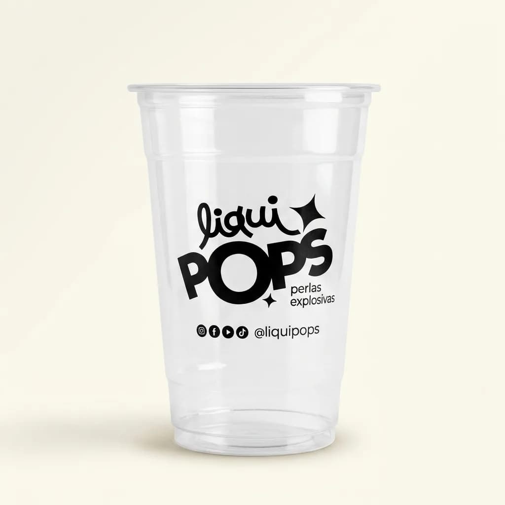 Vaso transparente grande LiquiPops con logo de perlas explosivas LiquiPops — para preparar bebidas con popping boba