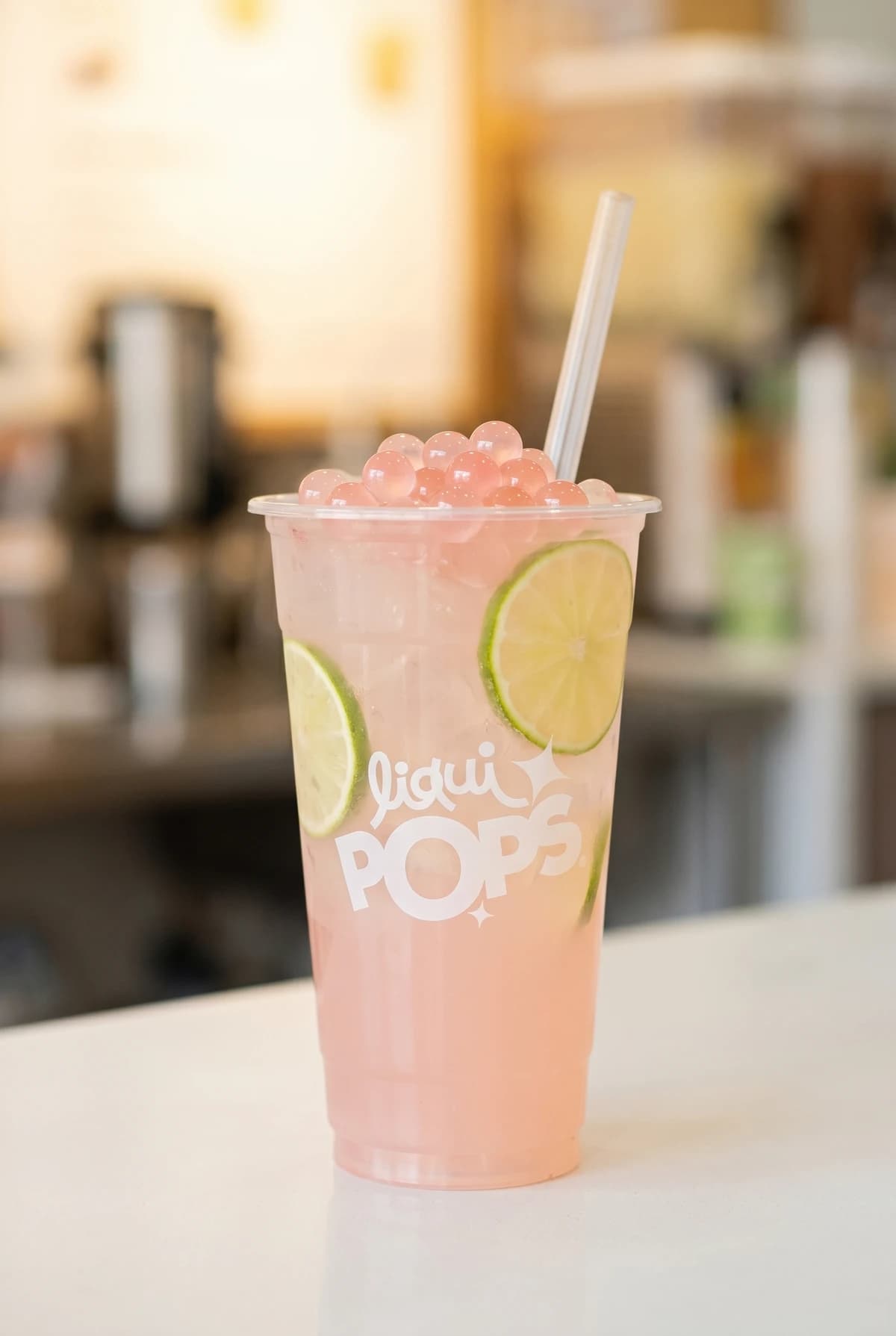 Limonada de lychee con perlas explosivas con perlas explosivas LiquiPops — 1 vaso de 16 oz