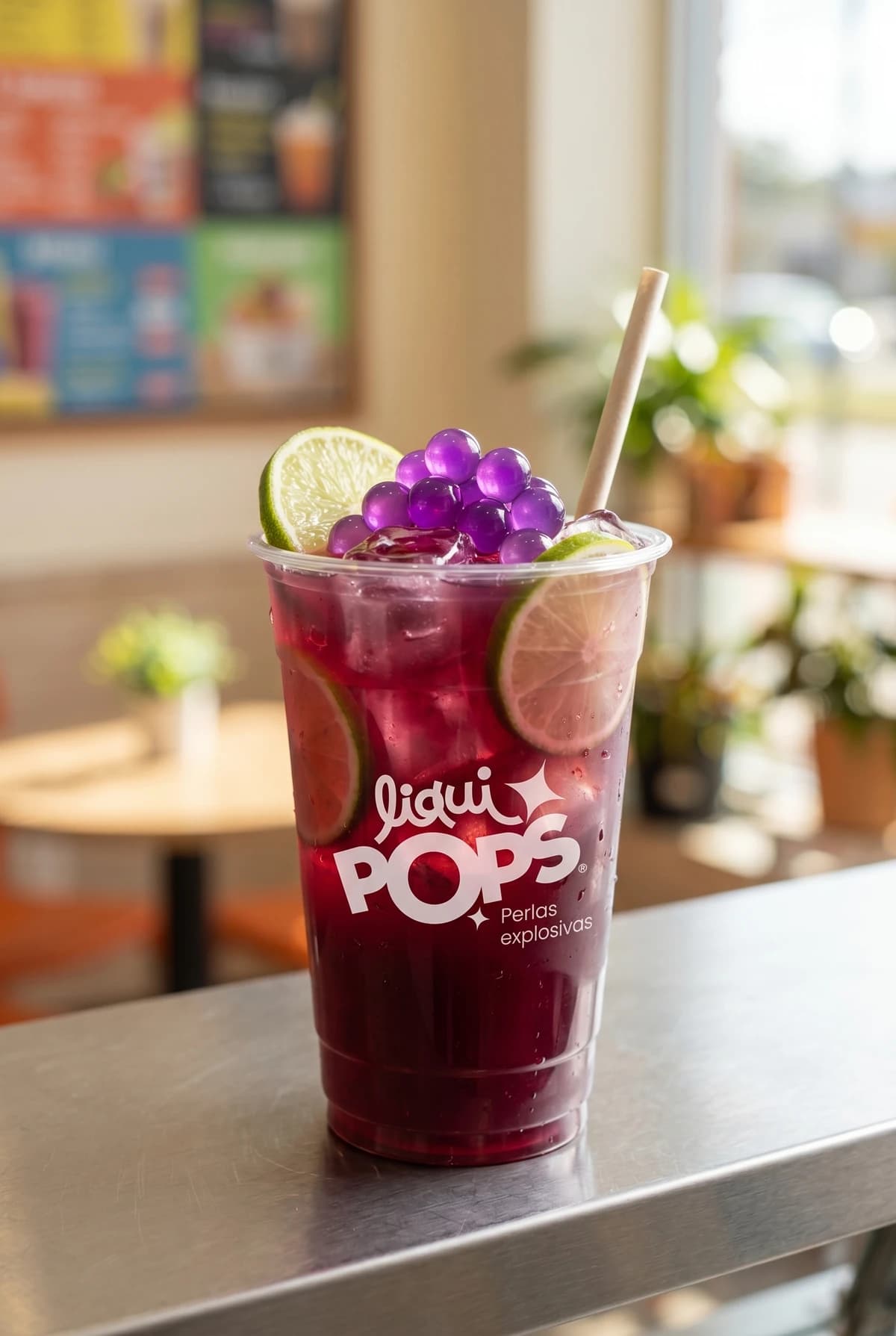 Limonada de mora con perlas explosivas con perlas explosivas LiquiPops — 1 vaso de 16 oz