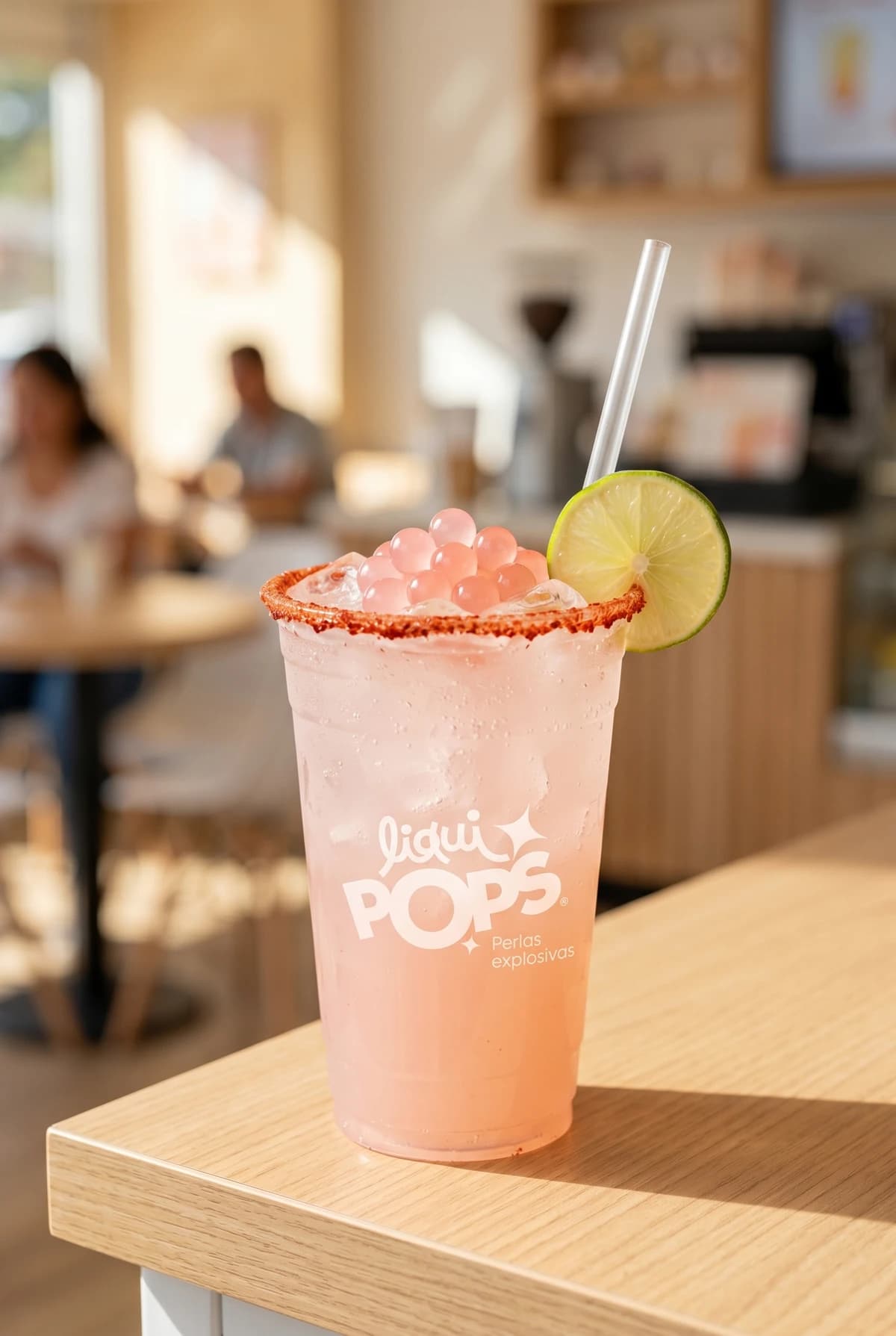 Michelada de lychee con perlas explosivas con perlas explosivas LiquiPops — 1 vaso de 22 oz (también 16 oz)