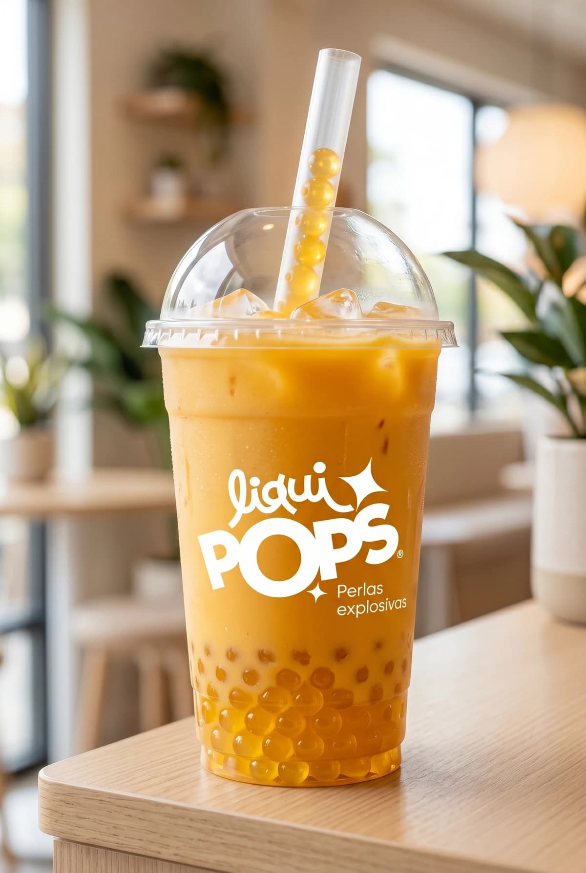 Bubble tea de mango con perlas