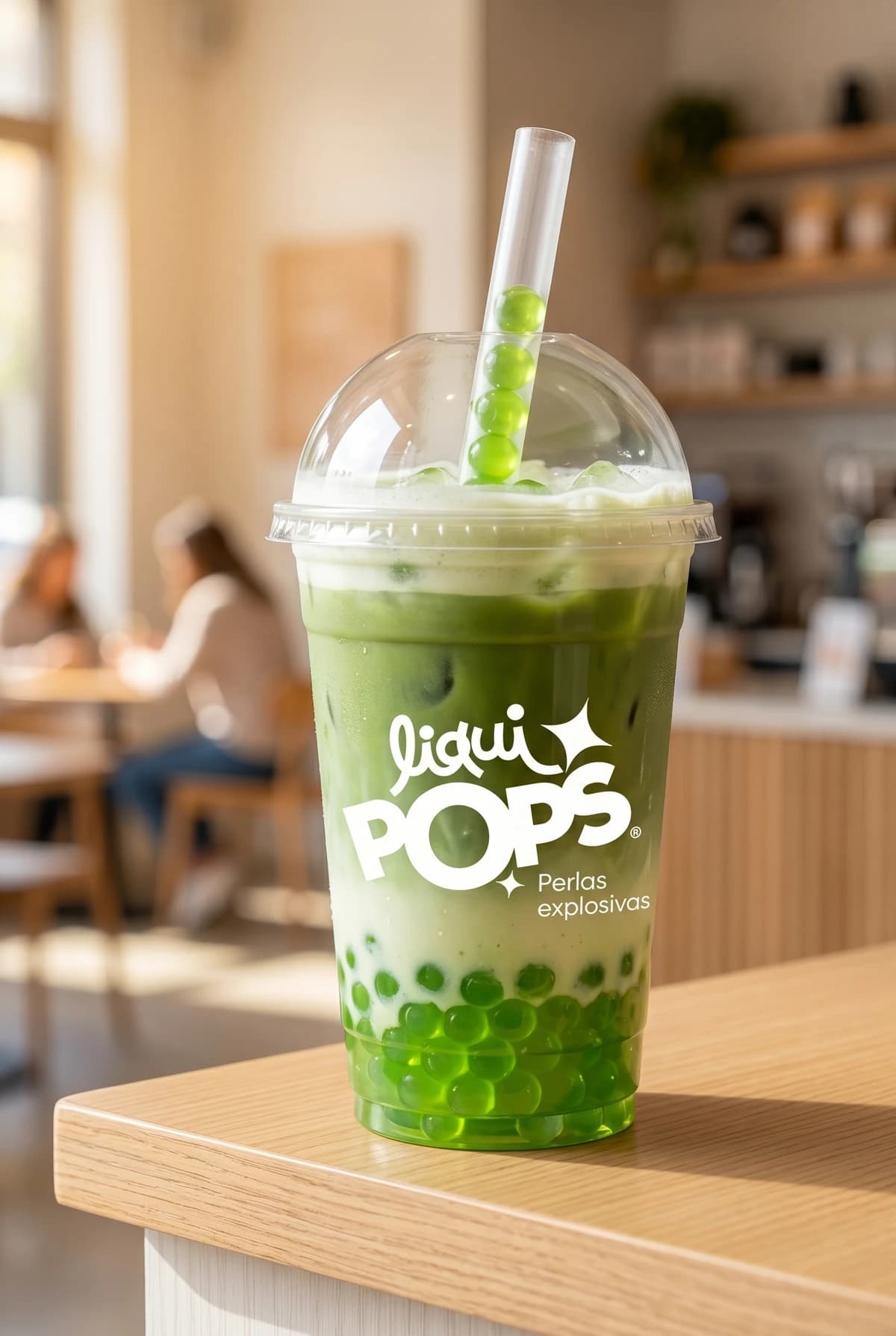Bubble tea de matcha con perlas