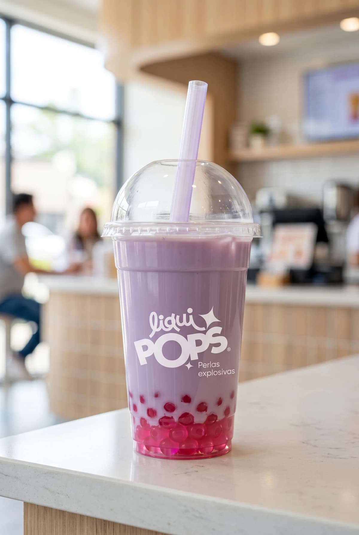 Bubble tea de taro con perlas explosivas con perlas explosivas LiquiPops — 1 vaso de 16 oz