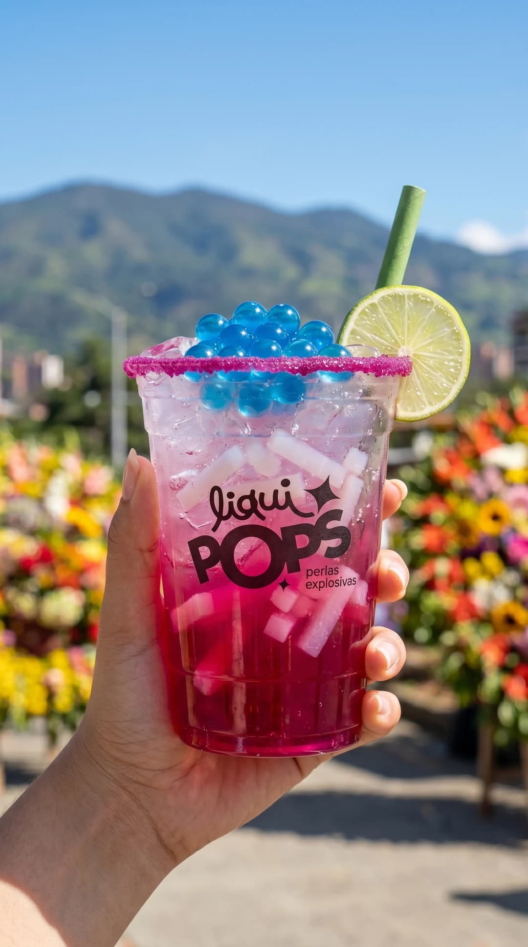 Michelada de sandía con perlas explosivas con perlas explosivas LiquiPops — 1 vaso de 22 oz (también 16 oz)