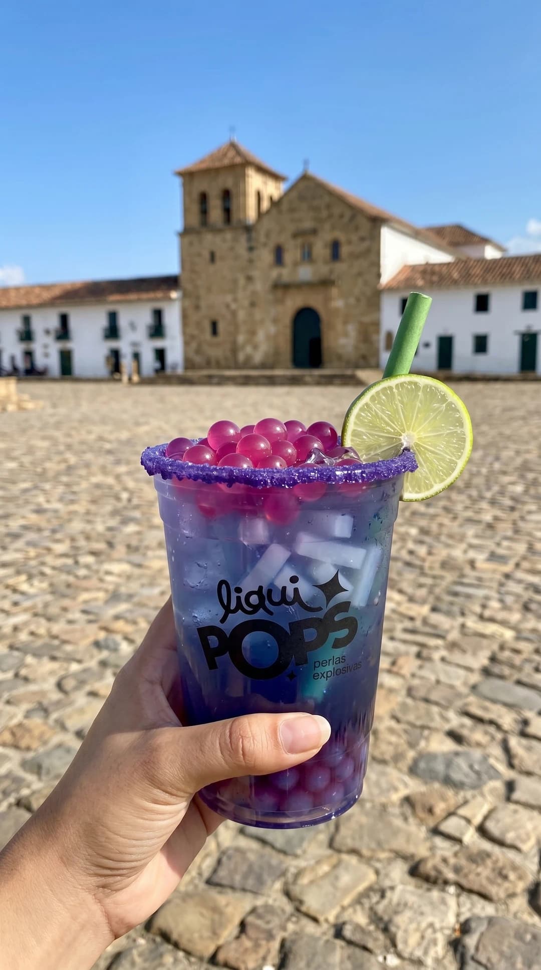 Michelada de blueberry con perlas explosivas con perlas explosivas LiquiPops — 1 vaso de 22 oz (también 16 oz)