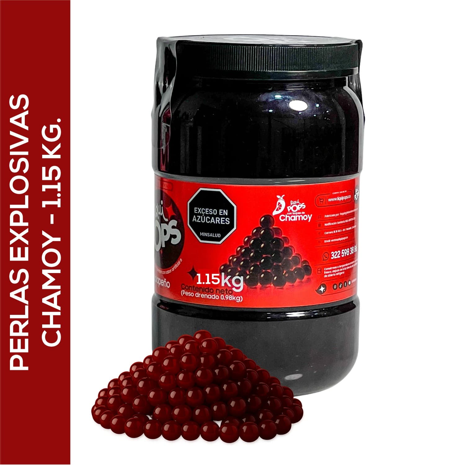 Tarro de perlas explosivas LiquiPops de perlas explosivas liquipops sabor a chamoy x 1150 gr LiquiPops