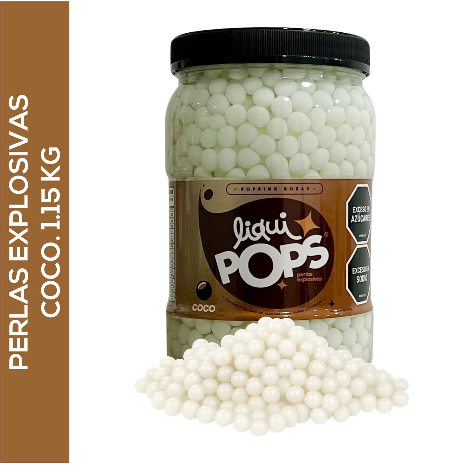 Tarro de perlas explosivas LiquiPops de perlas explosivas liquipops sabor a coco x 1150 gr LiquiPops