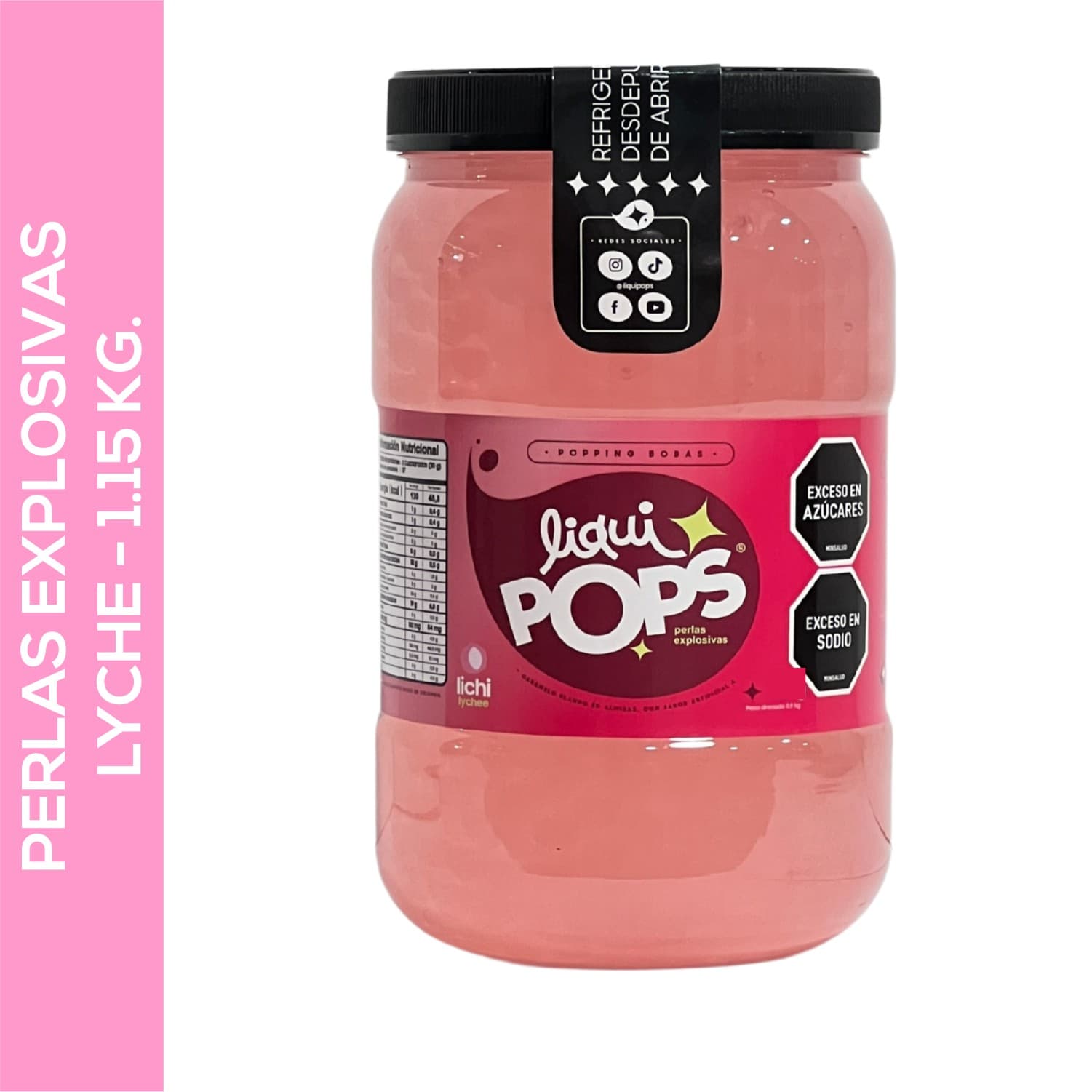 Tarro de perlas explosivas LiquiPops de perlas explosivas liquipops sabor a lyche x 1150 gr LiquiPops