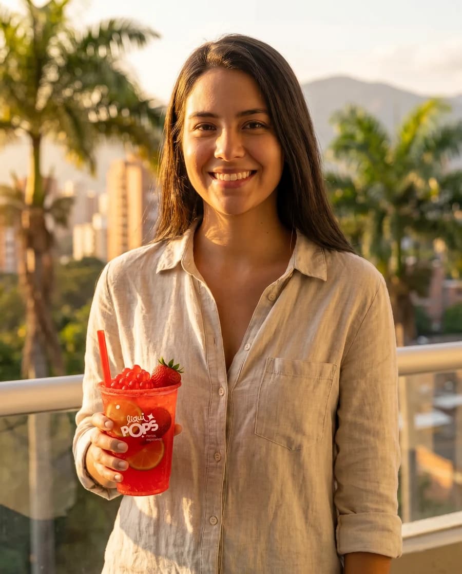 Persona disfrutando Liquipops fresa con perlas explosivas LiquiPops