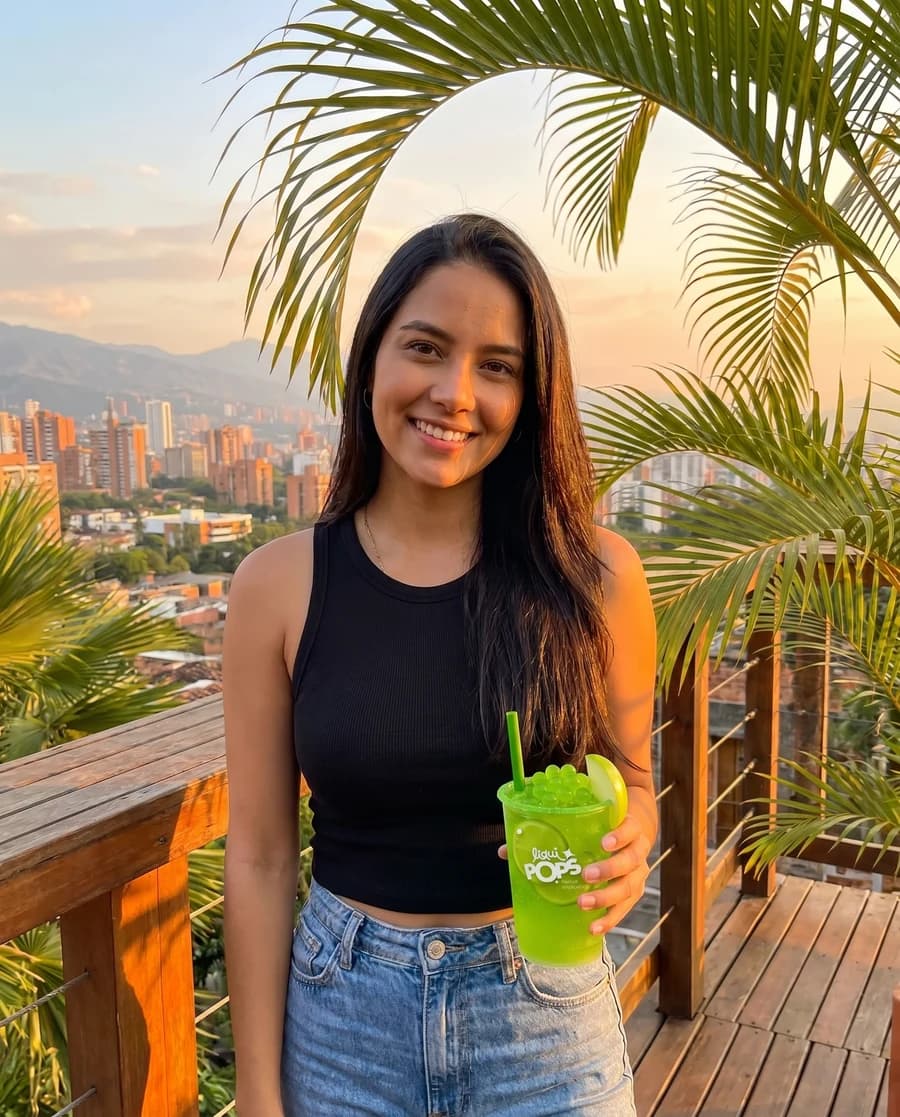 Persona disfrutando Liquipops manzana verde con perlas explosivas LiquiPops