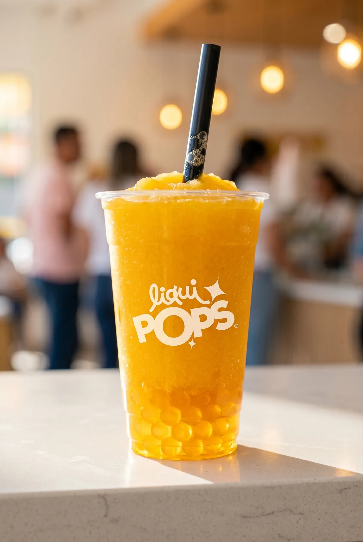 Granizado azul de frambuesa con perlas explosivas LiquiPops — vaso domo para llevar
