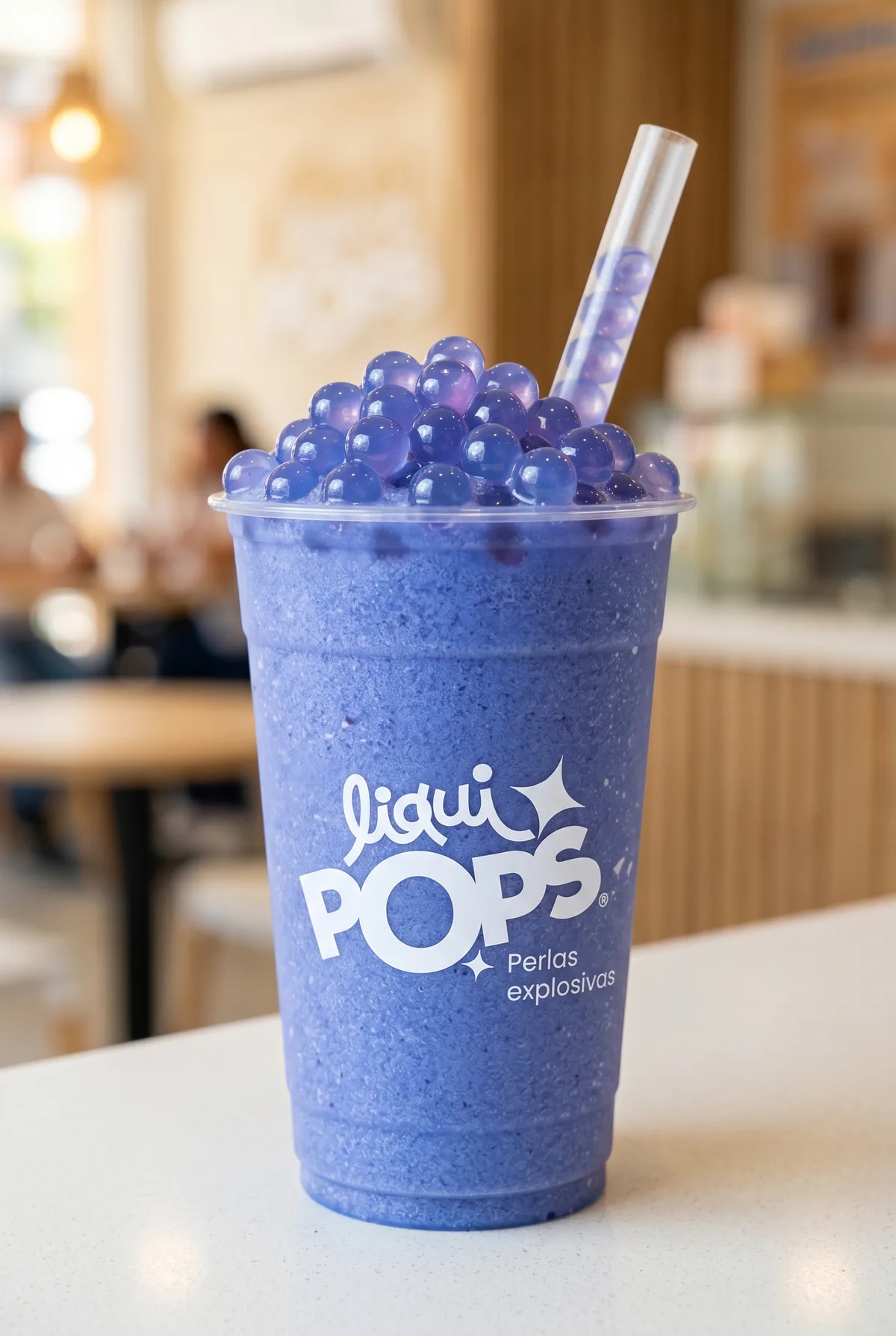Granizado de uva con perlas explosivas moradas LiquiPops — raspado vibrante servido en vaso