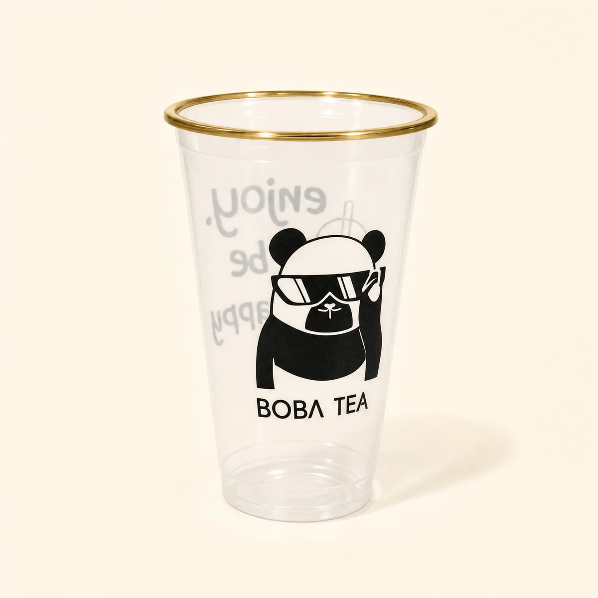 Vaso transparente para bubble tea con diseño de panda, ideal para servir bebidas con perlas explosivas LiquiPops