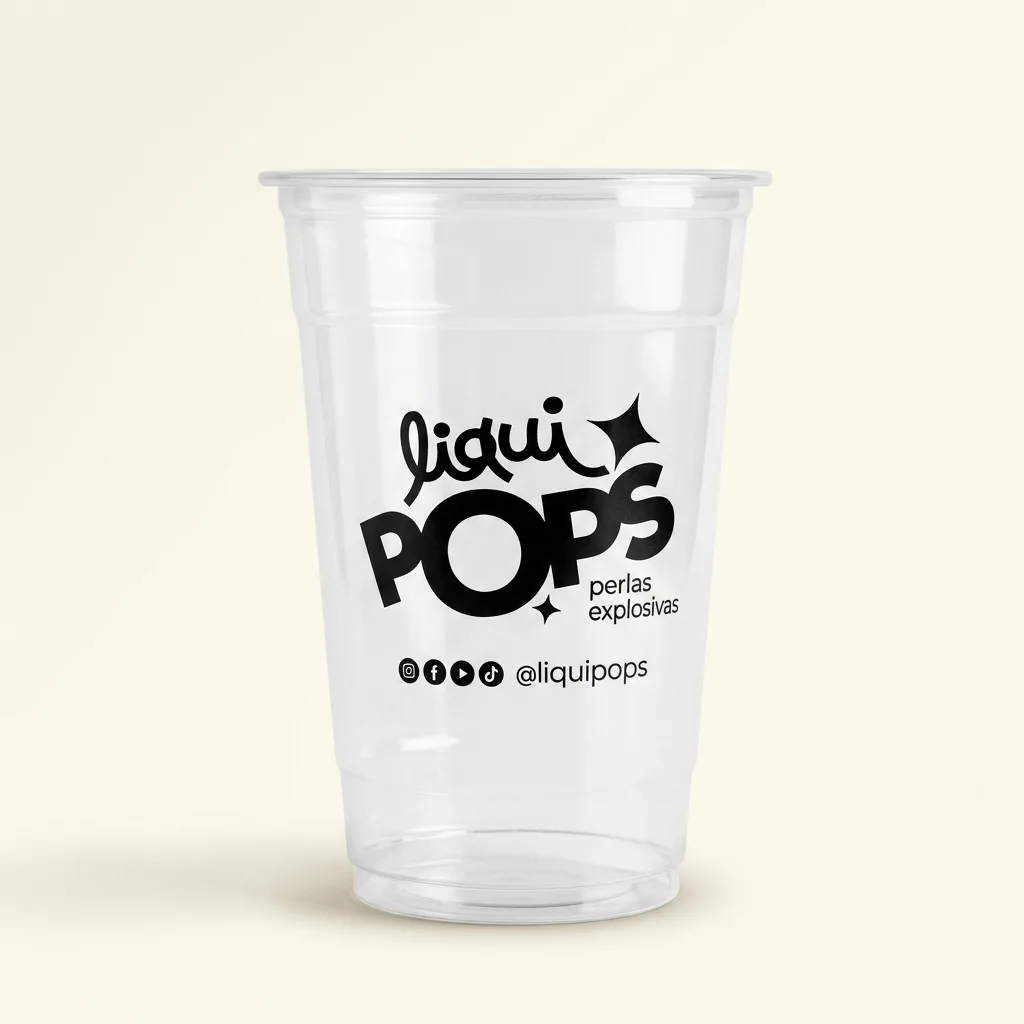 Vaso transparente grande LiquiPops con logo de perlas explosivas LiquiPops — para preparar bebidas con popping boba