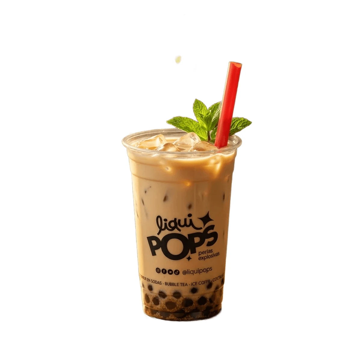 Soda con perlas explosivas LiquiPops cafe preparada en vaso branded