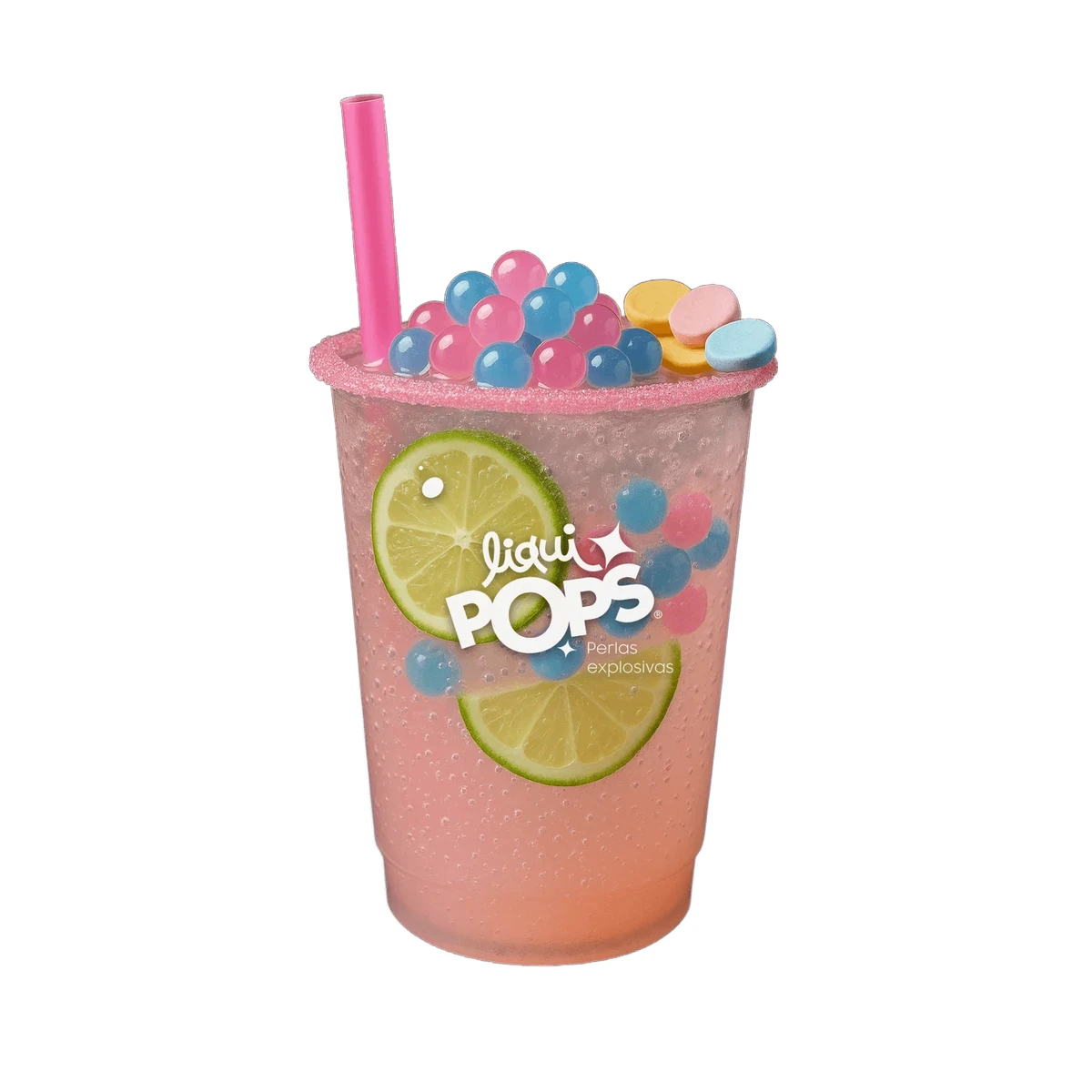 Soda con perlas explosivas LiquiPops Chicle preparada en vaso branded