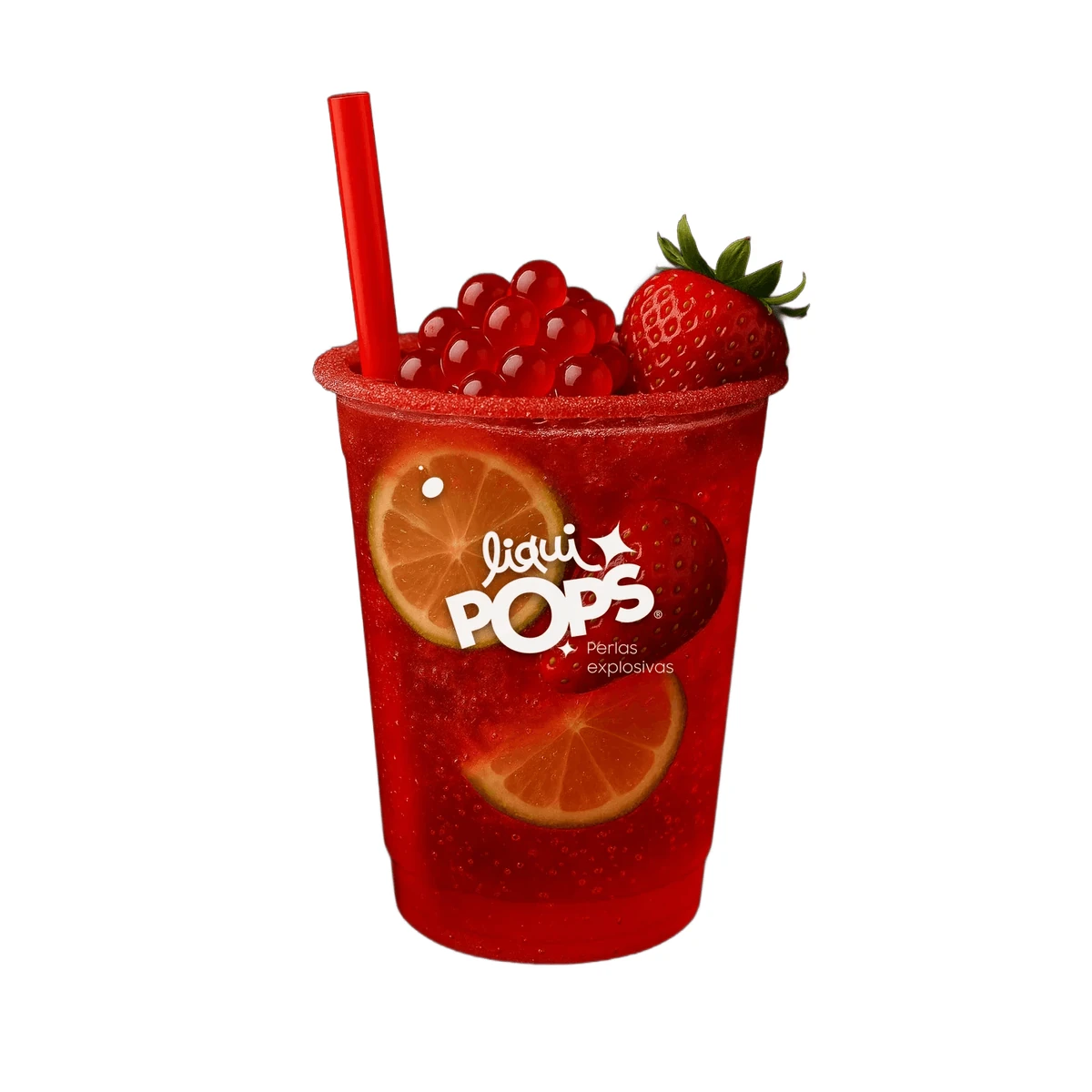 Soda con perlas explosivas LiquiPops Fresa preparada en vaso branded