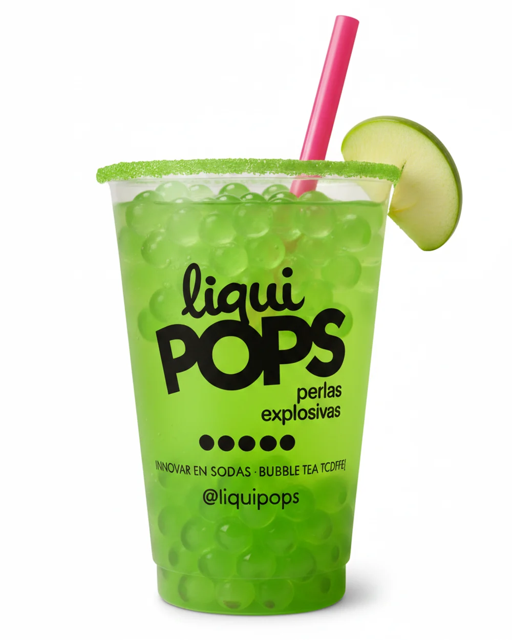 Coctel preparado con sirope Geniality Manzana Verde servido con hielo