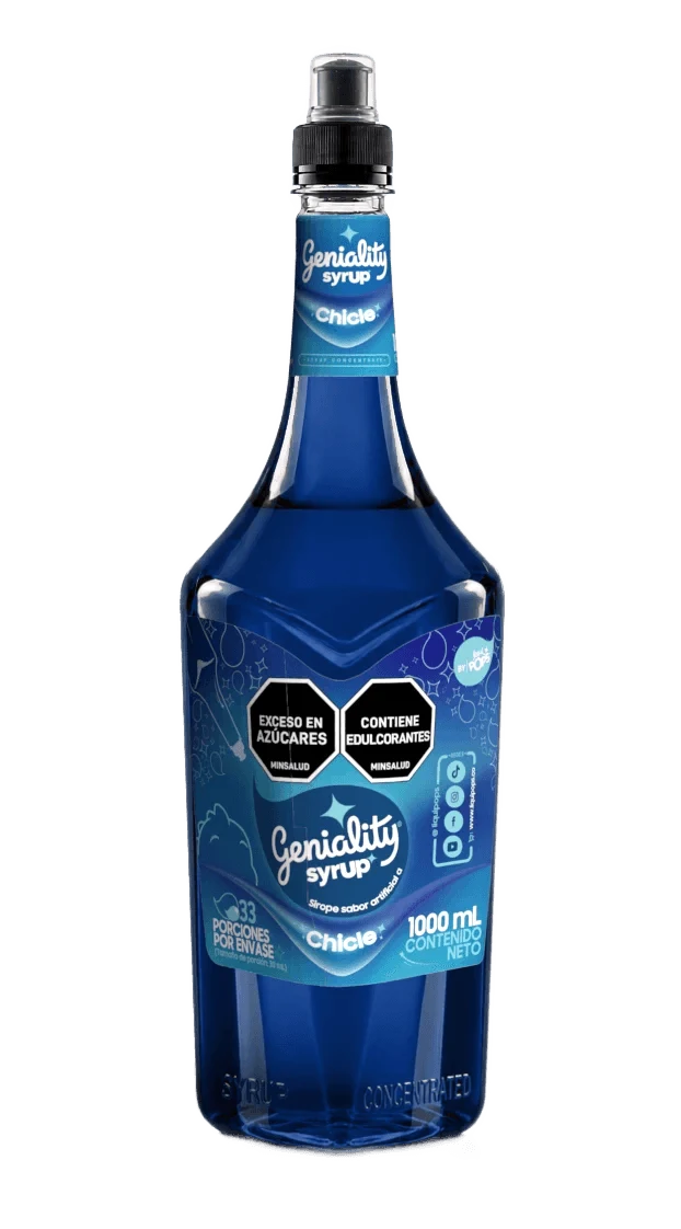 Botella sirope Geniality Chicle 1000ml — concentrado para sodas y cócteles, fondo blanco
