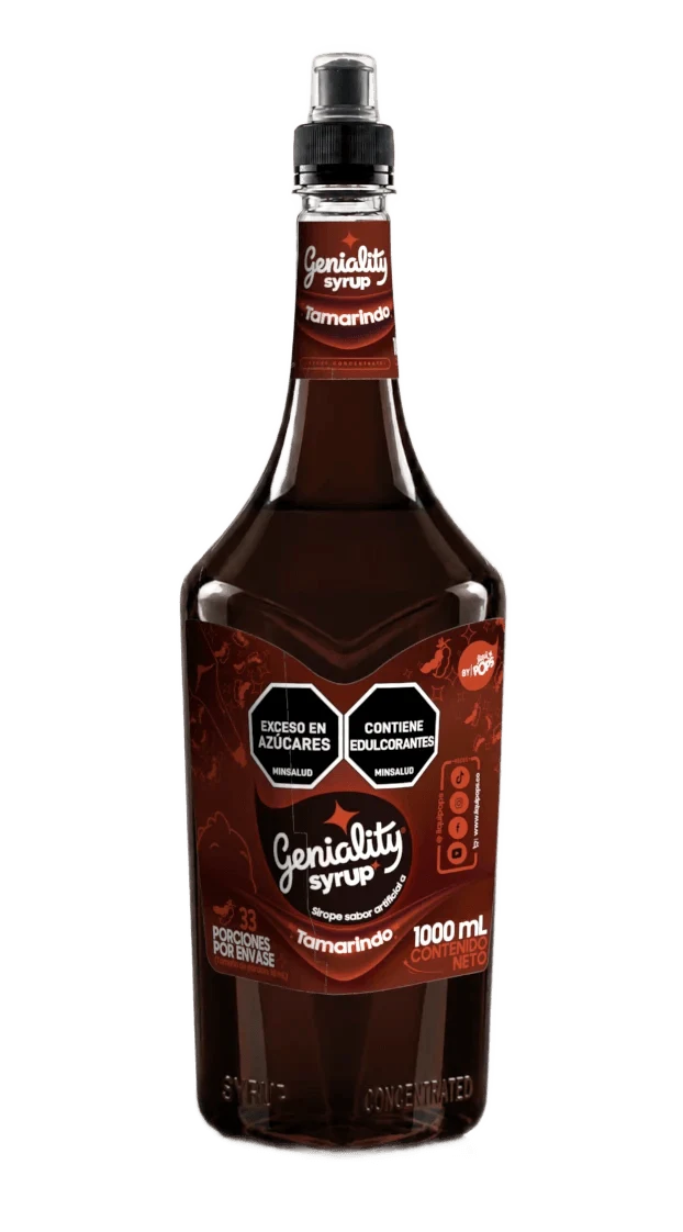 Botella sirope Geniality tamarindo 1000ml — concentrado para sodas y cócteles, fondo blanco