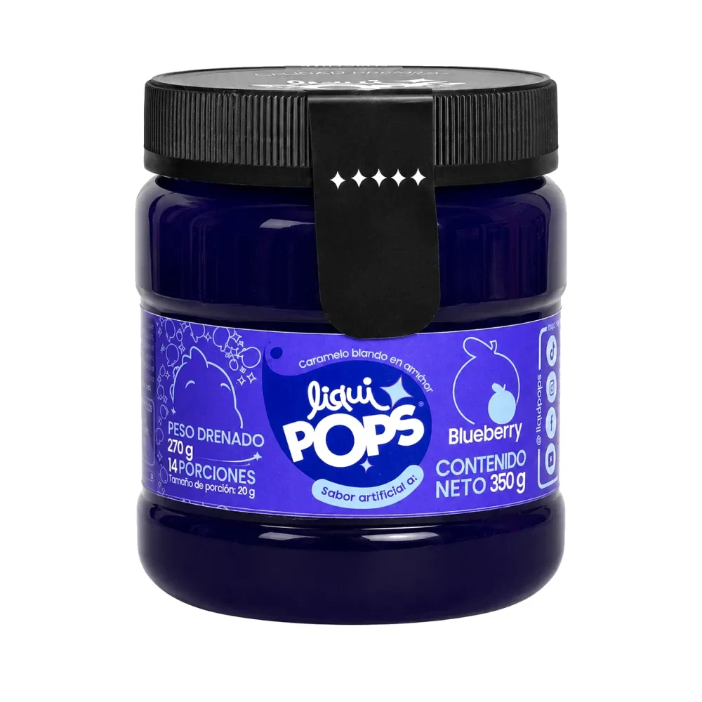Perlas explosivas LiquiPops sabor BLUEBERRY 350gr — perlas explosivas para topping de granizados, mangonadas, cócteles y sodas. Fábrica en Medellín.